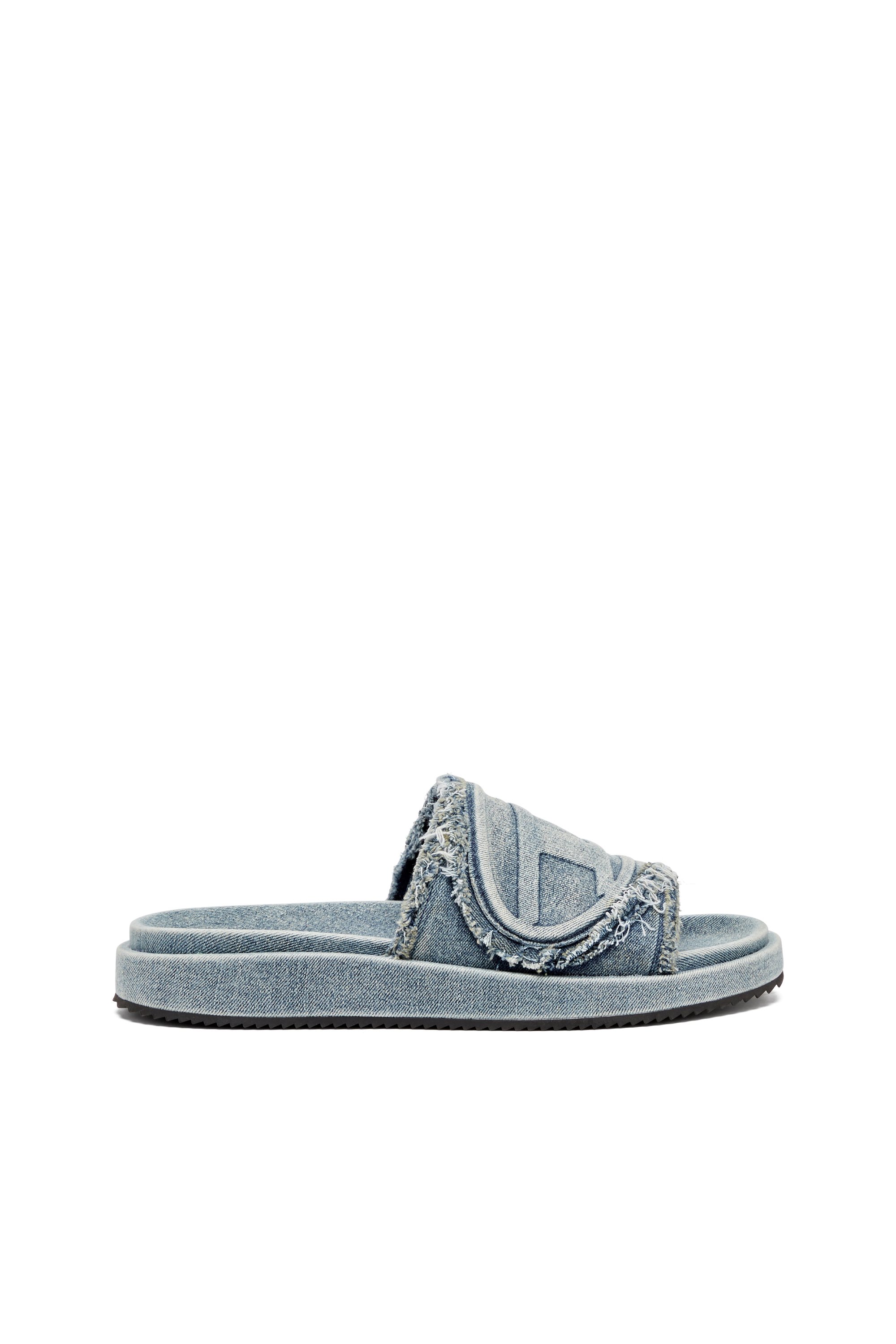 Diesel - SA-SLIDE D OVAL, Unisex's Sa-Slide D-Distressed denim slides in Light Blue - 1