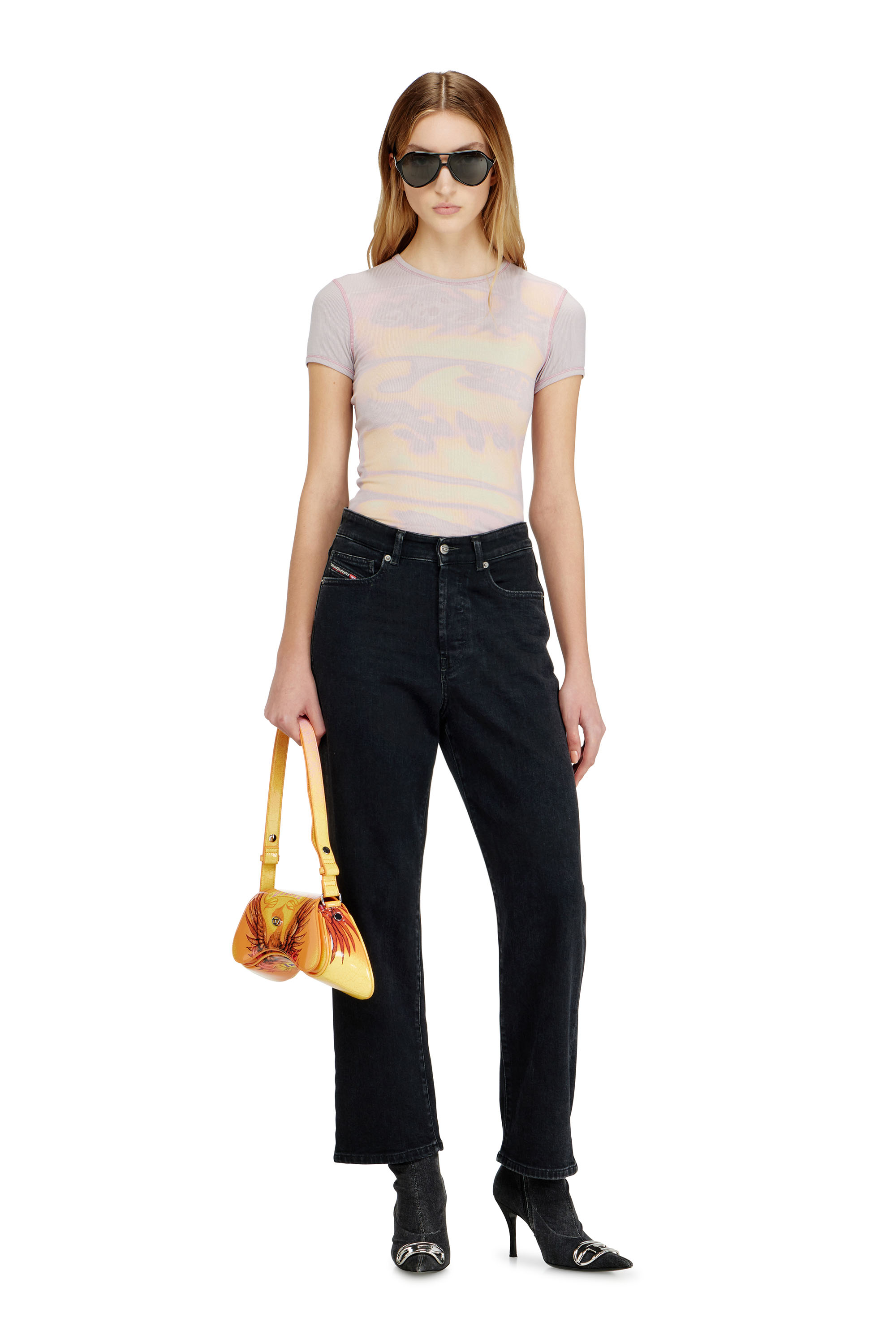 Diesel - T-ELE-LONG-AA1, Woman's Slim jersey top with graphic print in Lilac - 2