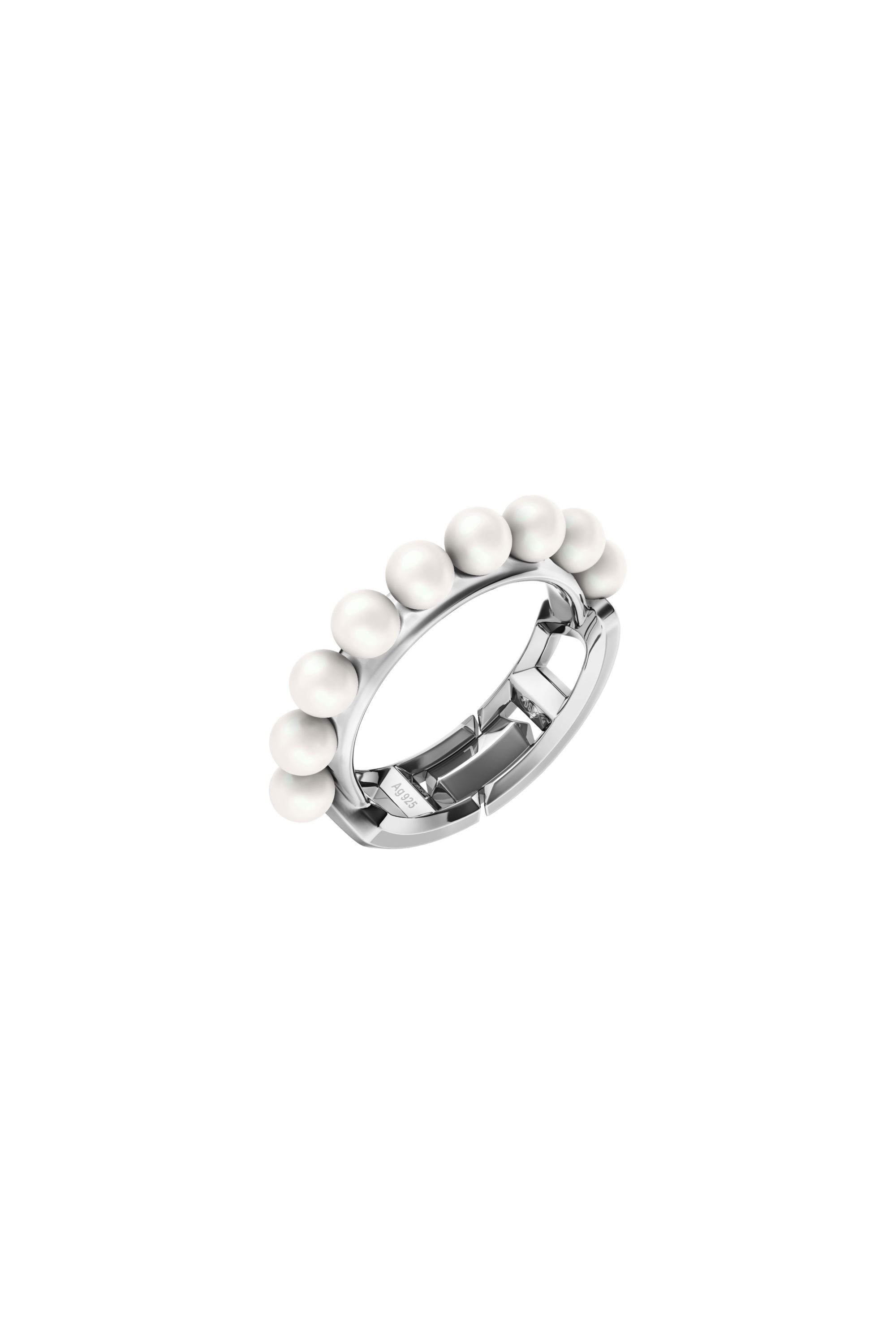 Diesel - DL1370040 STERLING SILVER JEWEL, Unisex's Sterling silver and pearl band ring in Silver - 1