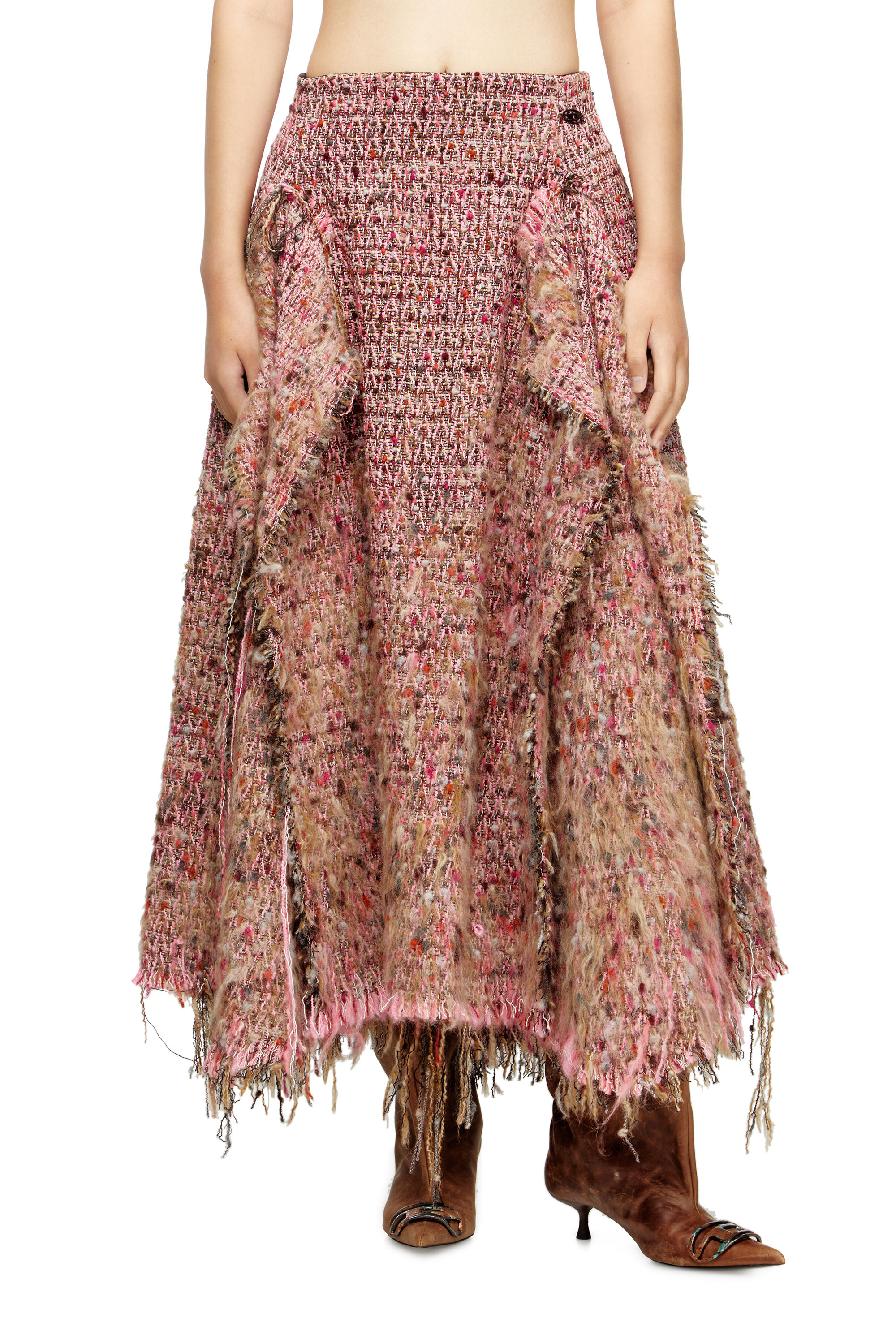 Diesel - O-RIELLA, Woman's Brushed bouclé skirt with frayed hem in Pink - 2