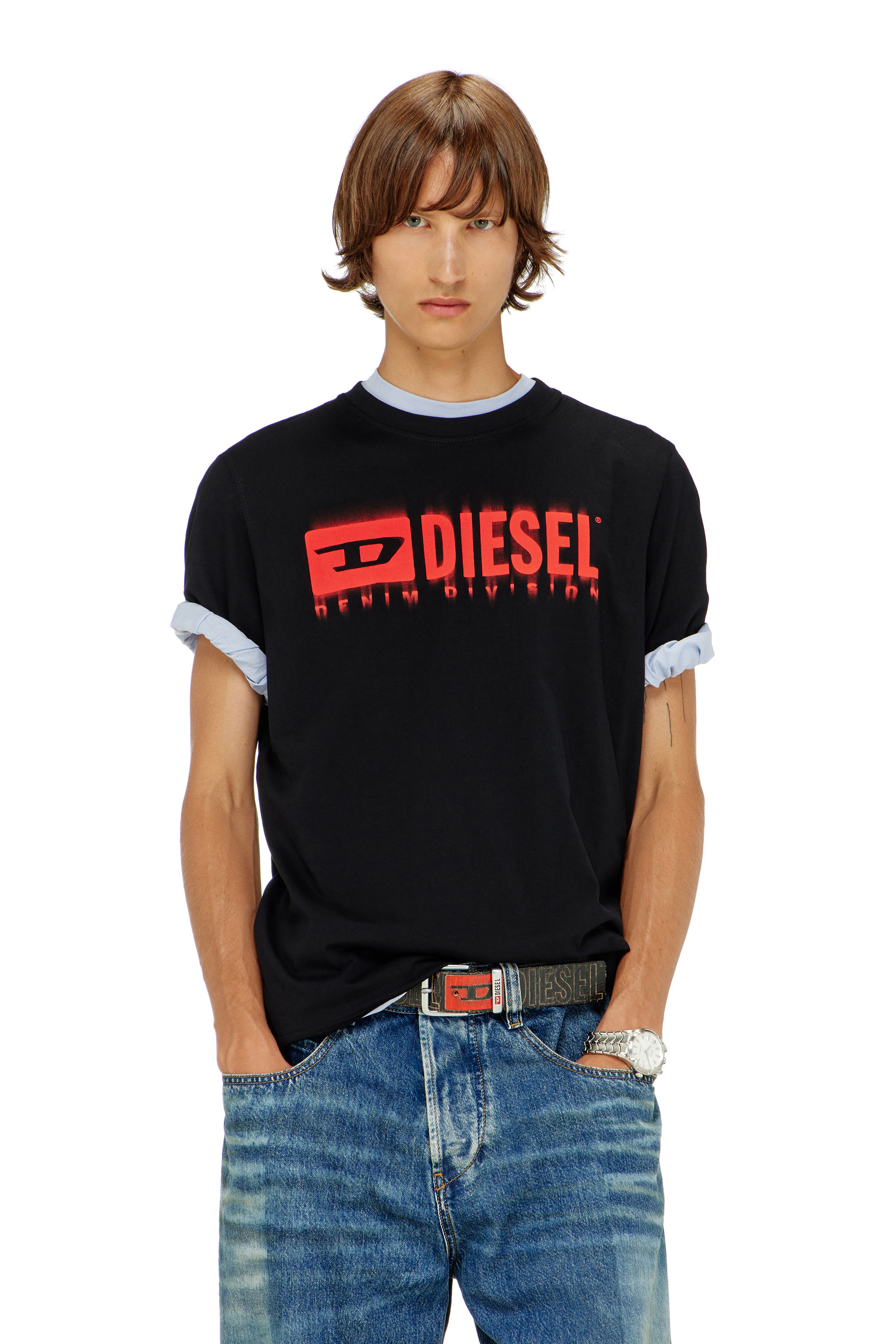 Diesel - T-ADJUST-Q7, Man's T-shirt with blurry Diesel logo in Black - 2