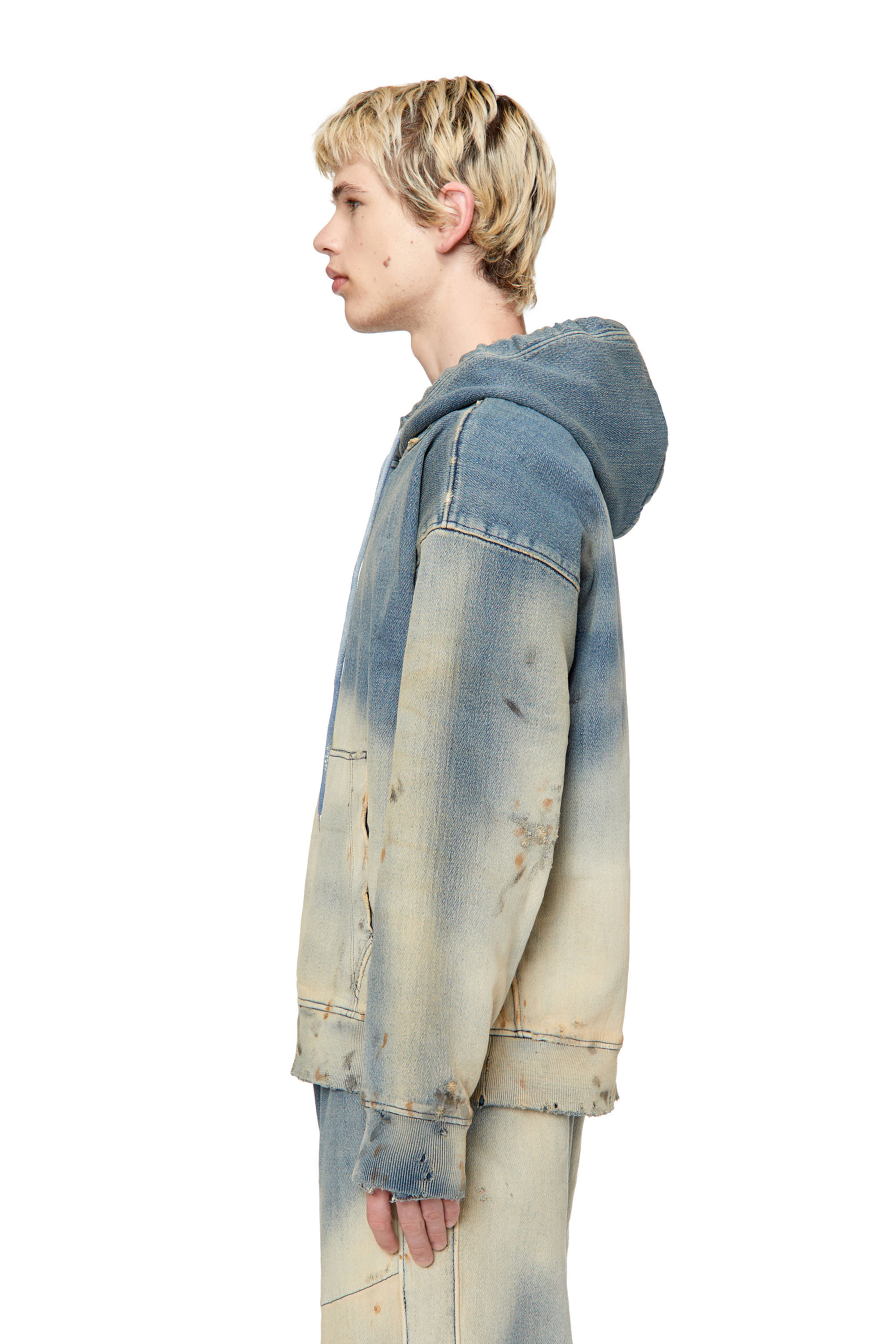 Diesel - D-UM-RIB D-UM-RIB TRACK DENIM HOODIE, Light Blue - Image 4