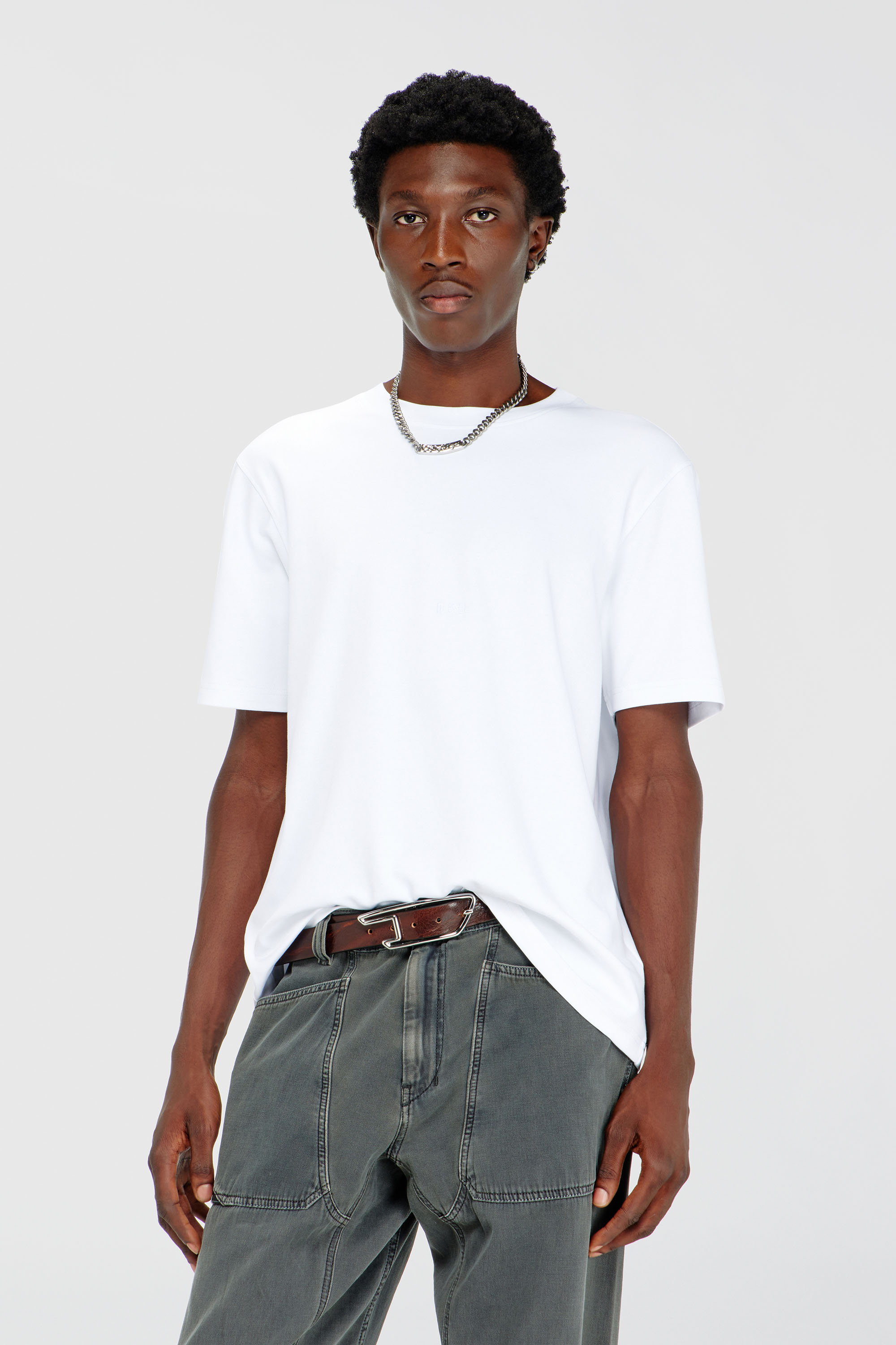 Diesel - T-ADJUST-AA2, Man's Cotton-interlock T-shirt with logo embroidery in White - 1
