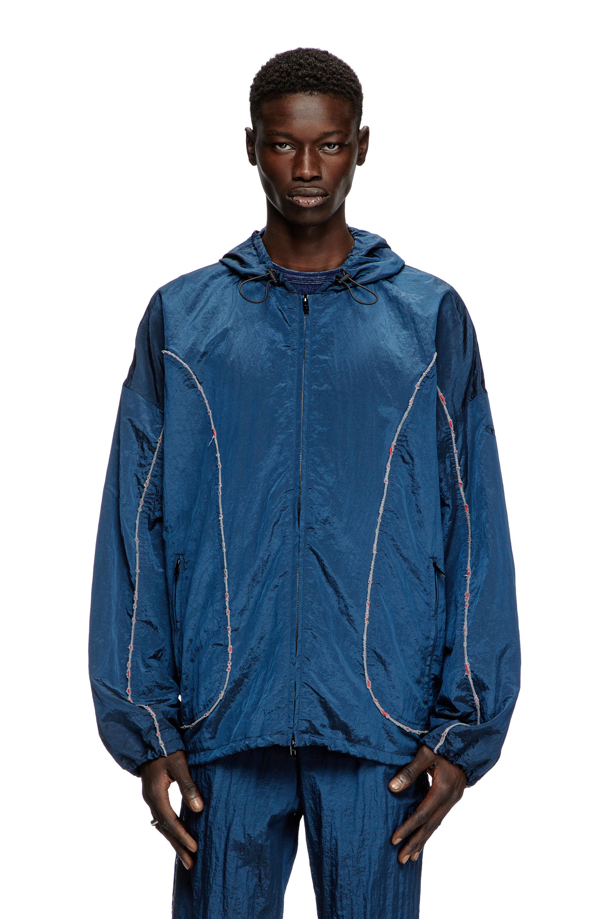Diesel - J-ANTHEIT, Man's Windbreaker with destroyed piping in Blue - 3