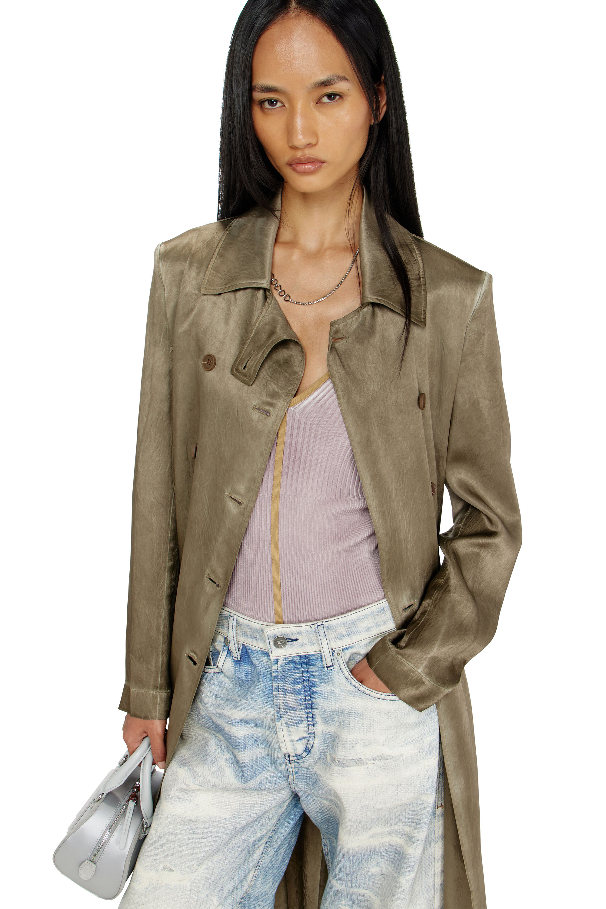 Diesel - G-LADES, Woman's Trench coat in wrinkled satin in null - 6