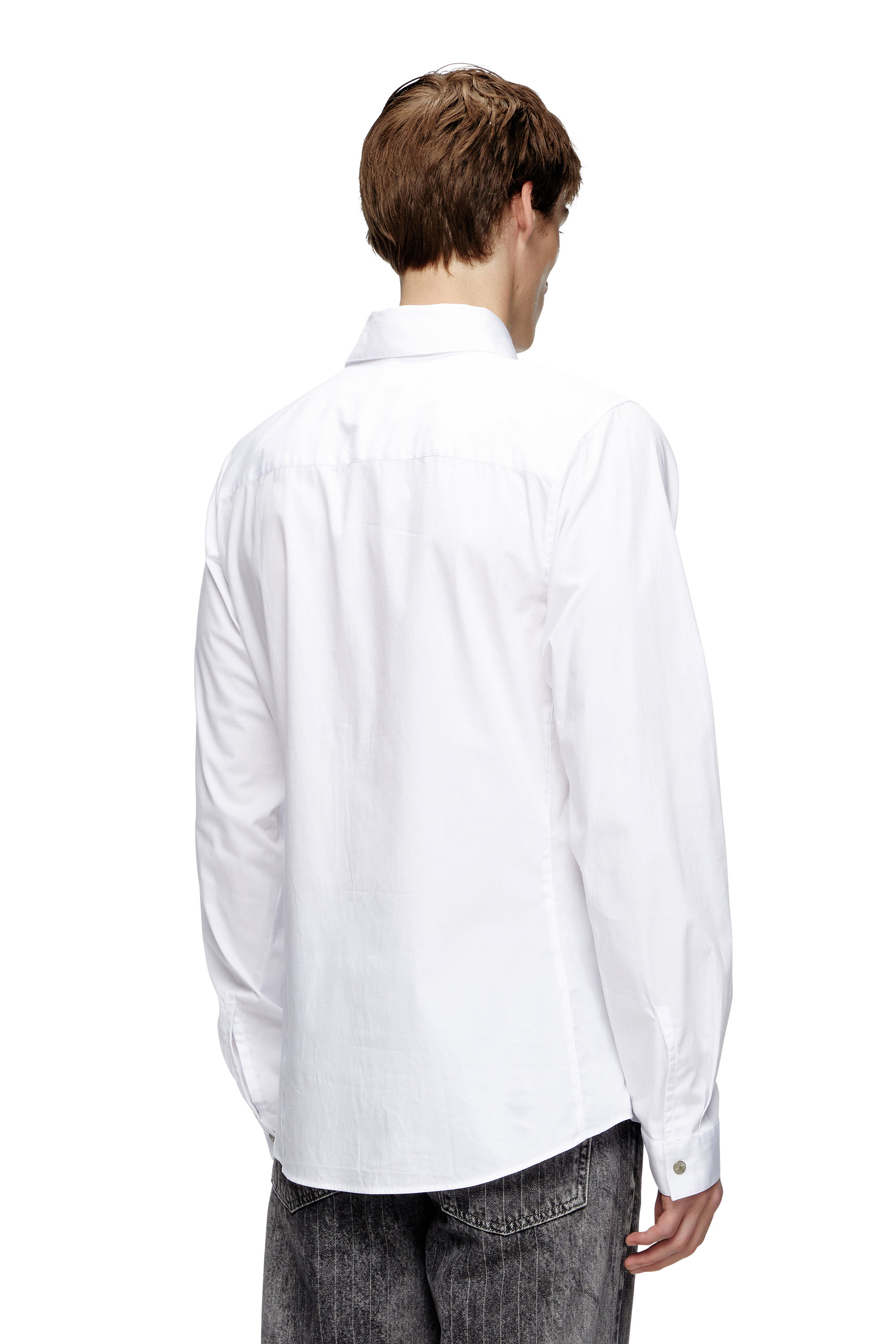 S-FITTY-A, White Diesel - S-FITTY-A, Man's Formal shirt with logo-embroidered collar in White - 4
