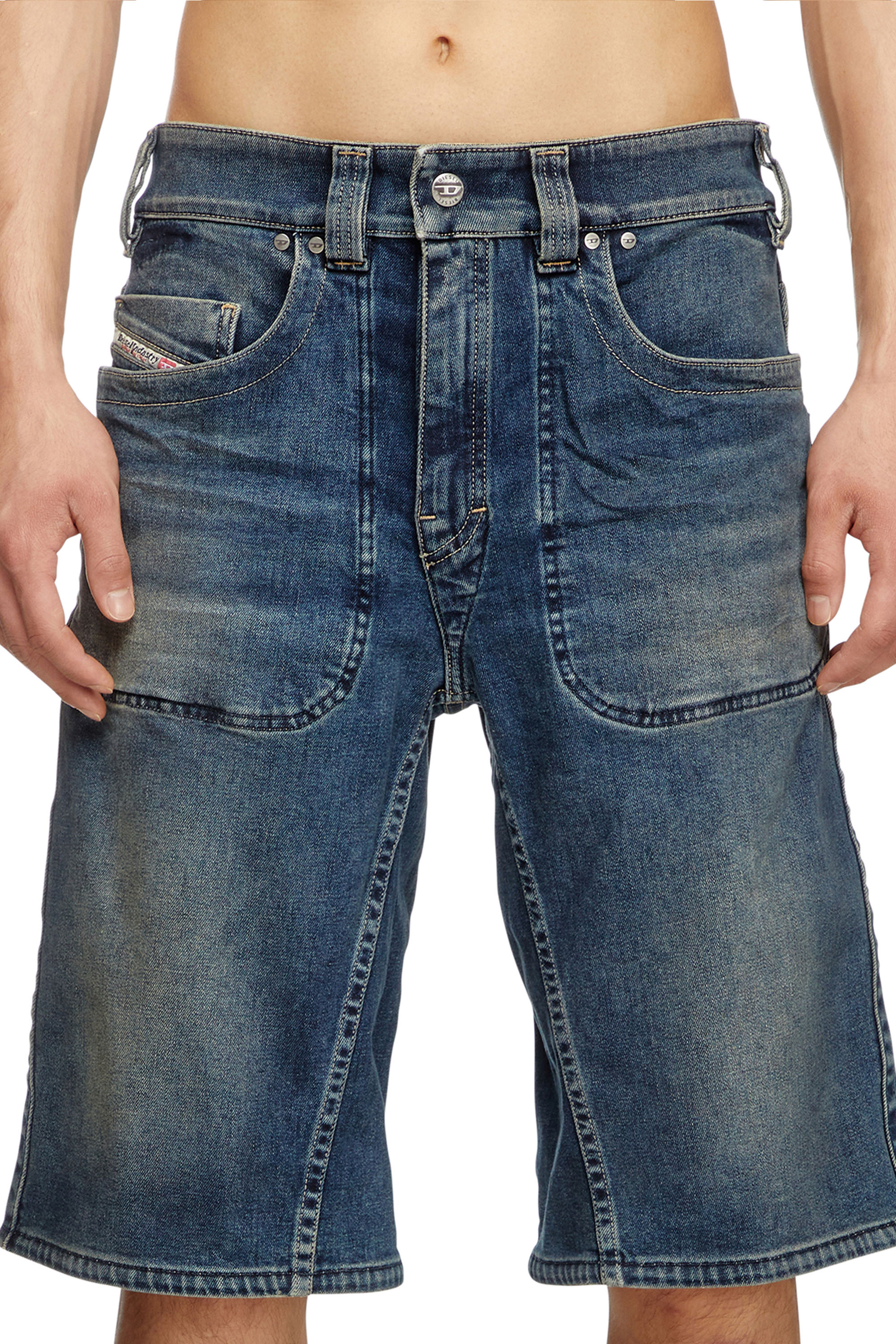 Diesel - D-MACRO-RE SHORT, Man's Bermuda shorts in Rehab denim in Dark Blue - 5