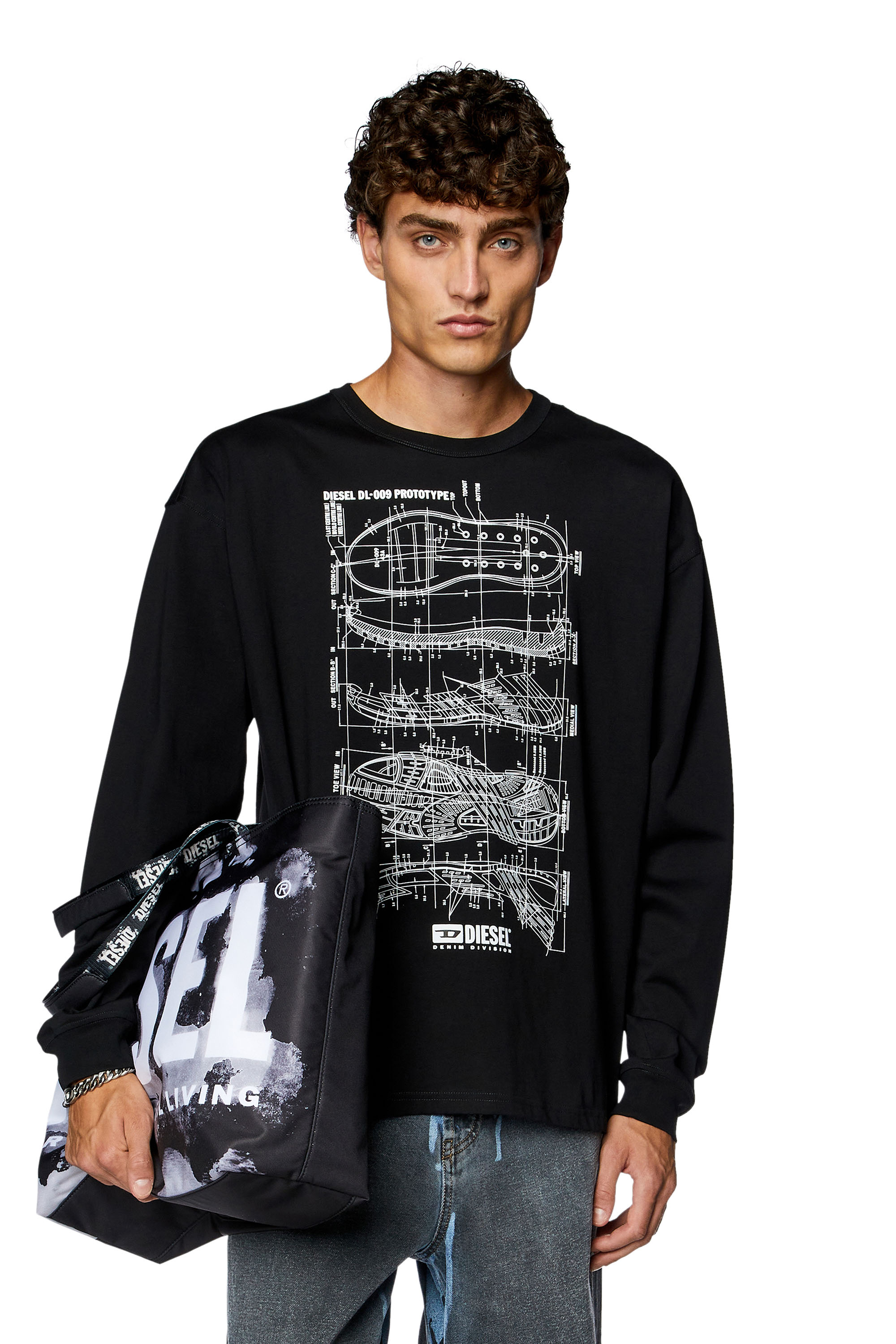 Diesel - T-BOXT-LS-N5, Man's Long-sleeve T-shirt with Prototype print in Black - 3