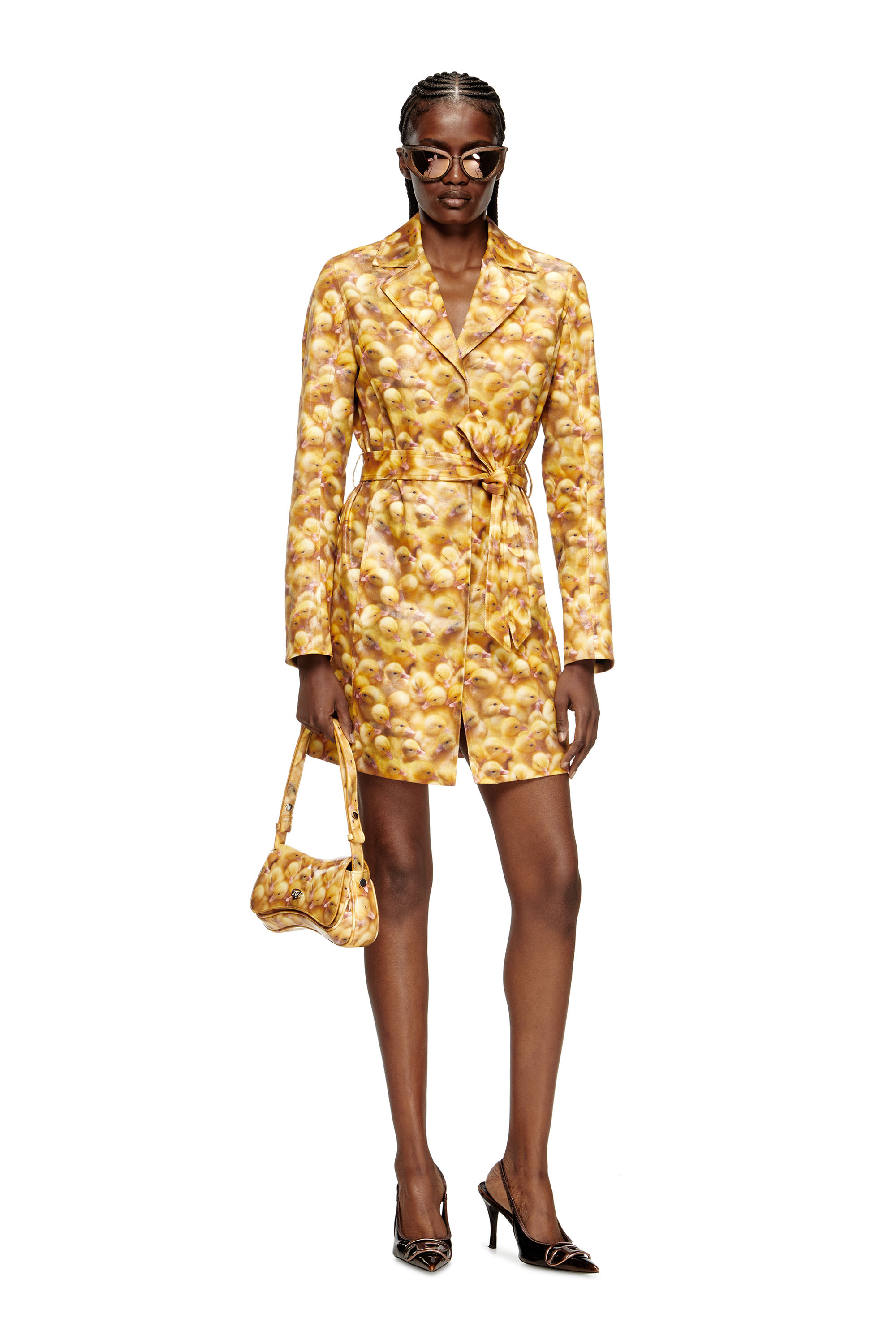 G-OJI, Yellow Diesel - G-OJI, Woman's Trench coat with duck print in Yellow - 3