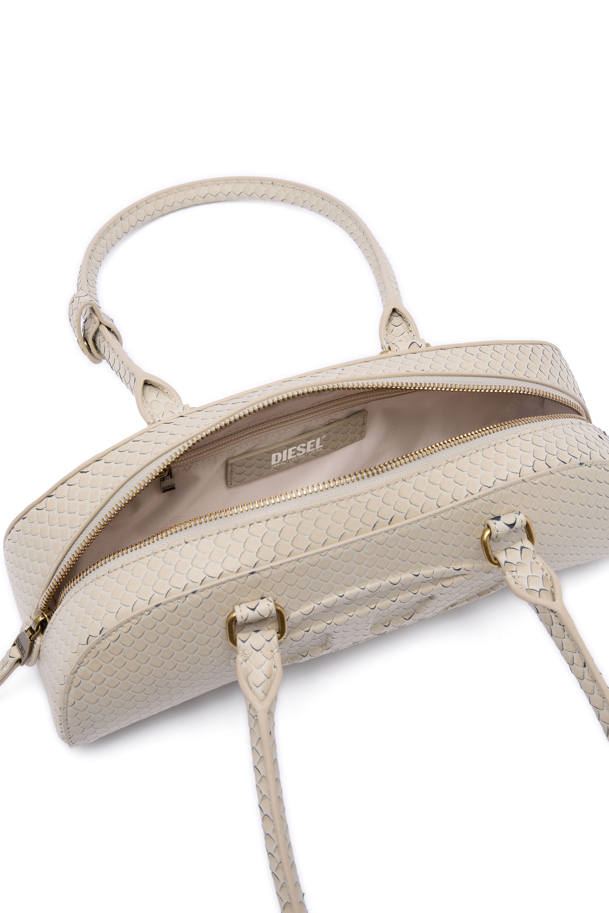 Diesel - 1DR DOME SHOULDER EW, Woman's 1DR Dome-Elongated bowling bag in textured leather in Beige - 4