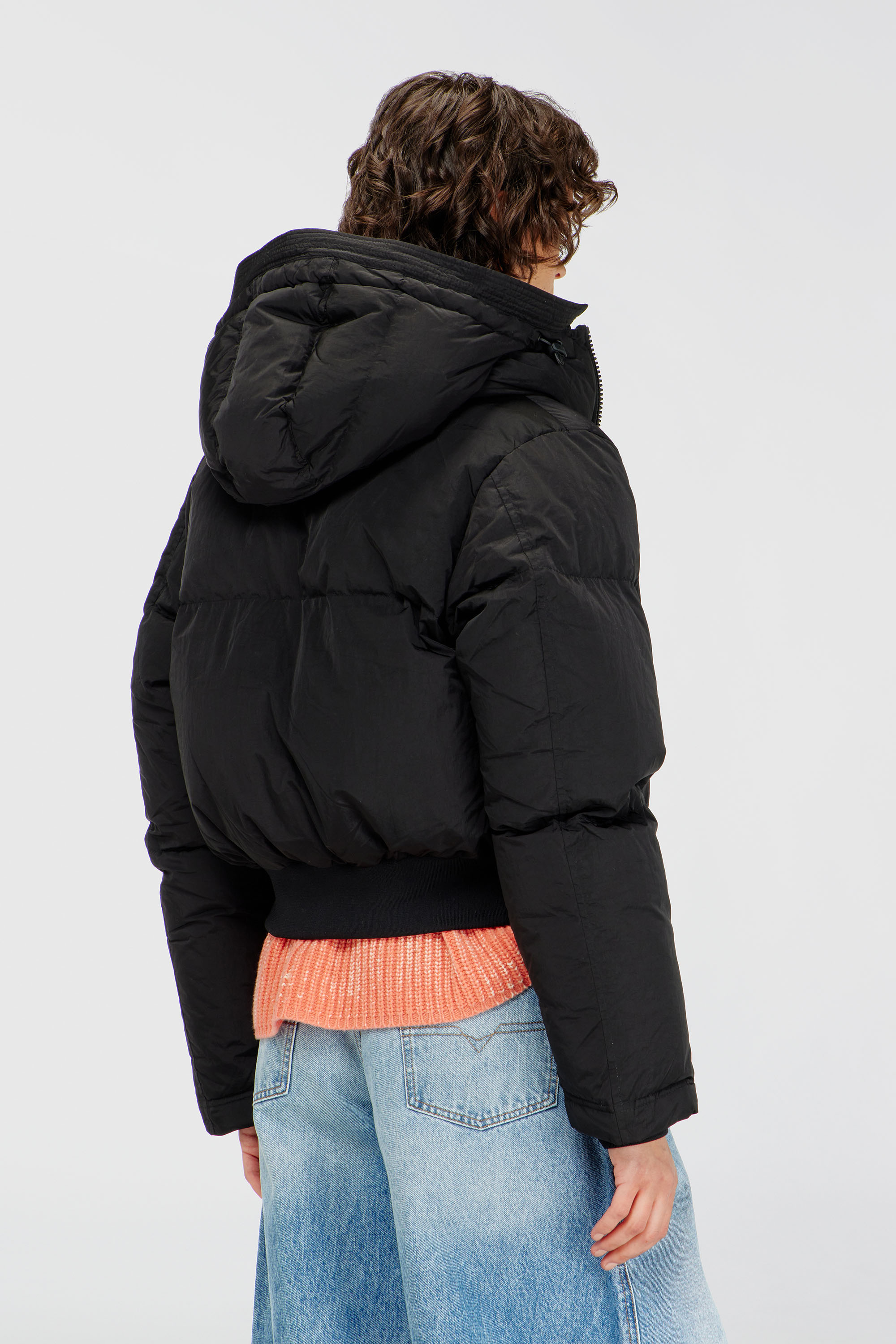 Diesel - W-PEYT-SHORT-NEW-P1, Woman's Hooded down jacket in crinkled nylon in Black - 4