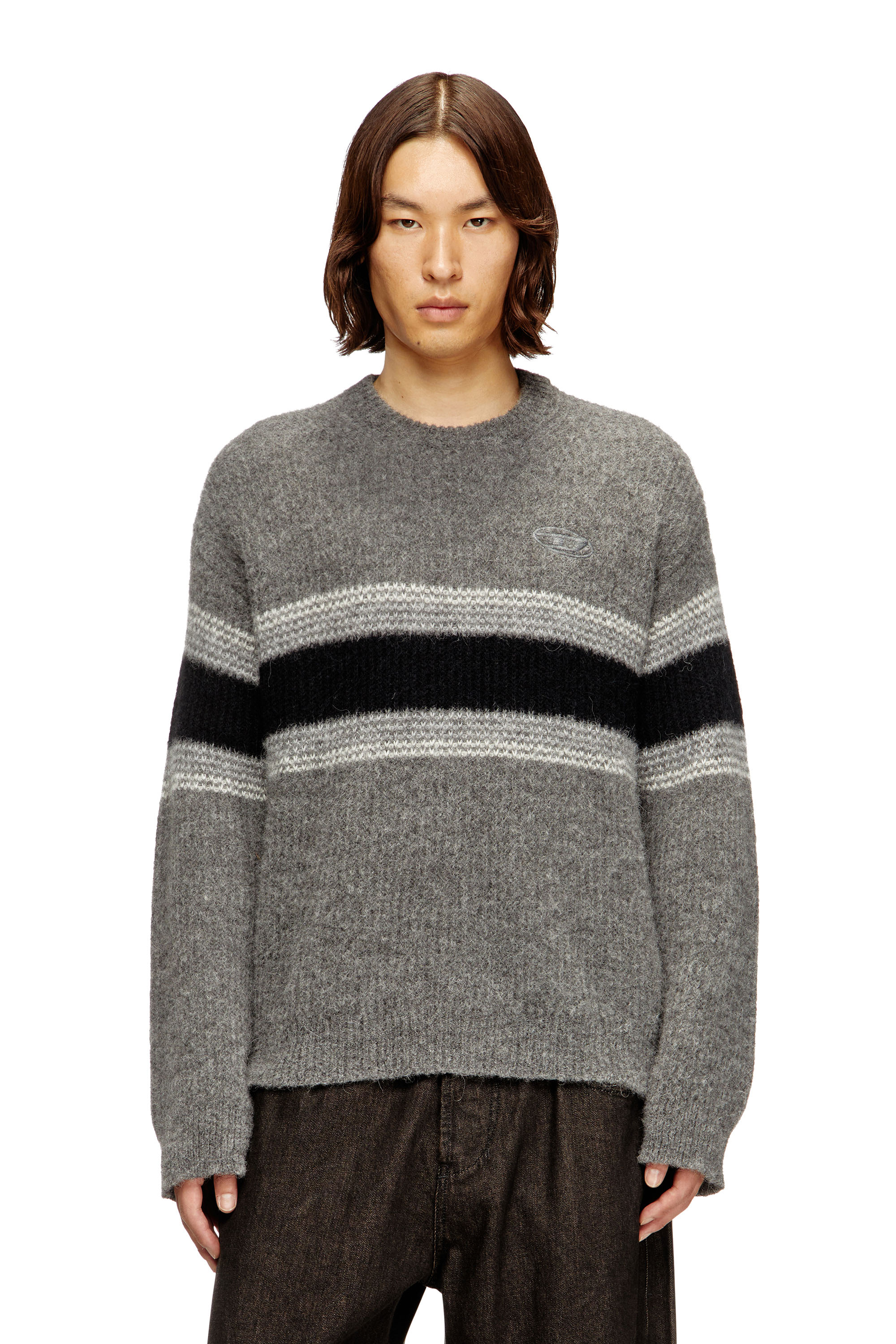 Diesel - K-SOREN, Man's Striped jumper in alpaca blend in Grey/Black - 3