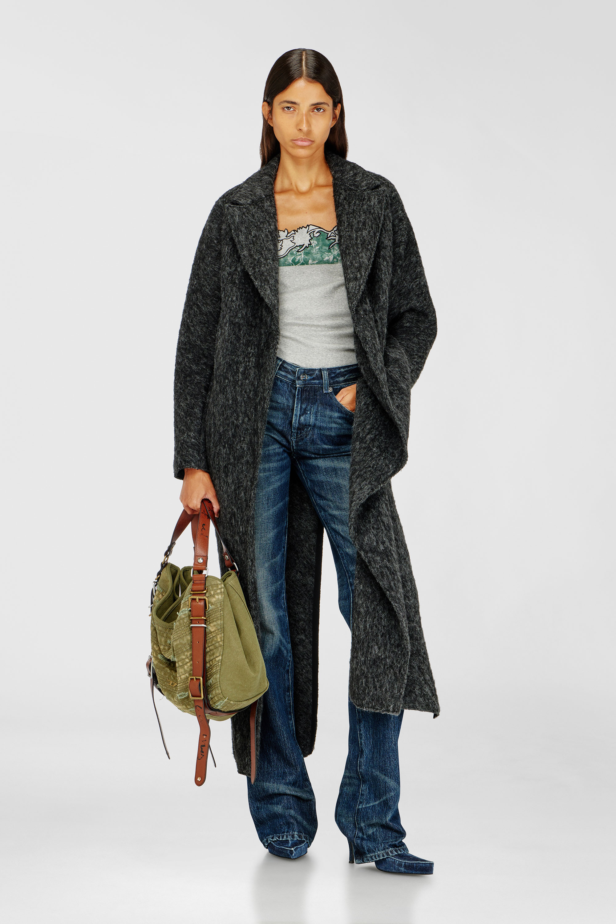 Diesel - W-SAYTA, Woman's Long coat in wool and alpaca blend in Dark grey - 1