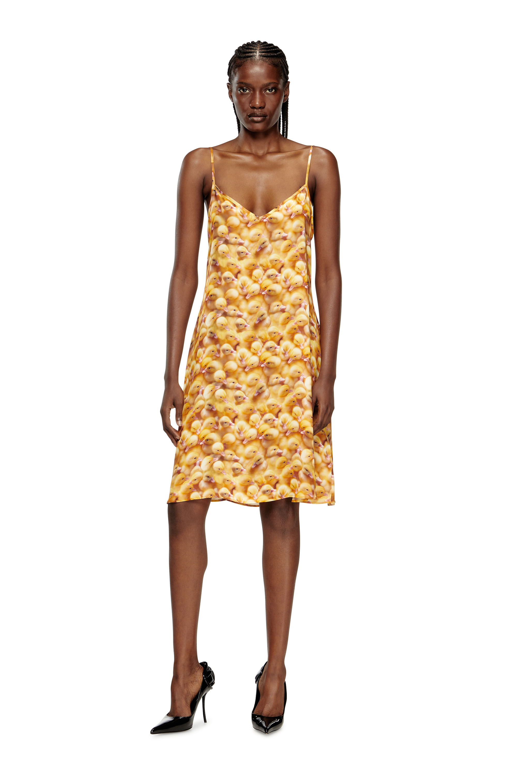 D-ULCET, Yellow Diesel - D-ULCET, Woman's Mini dress in viscose with all-over print in Yellow - 3