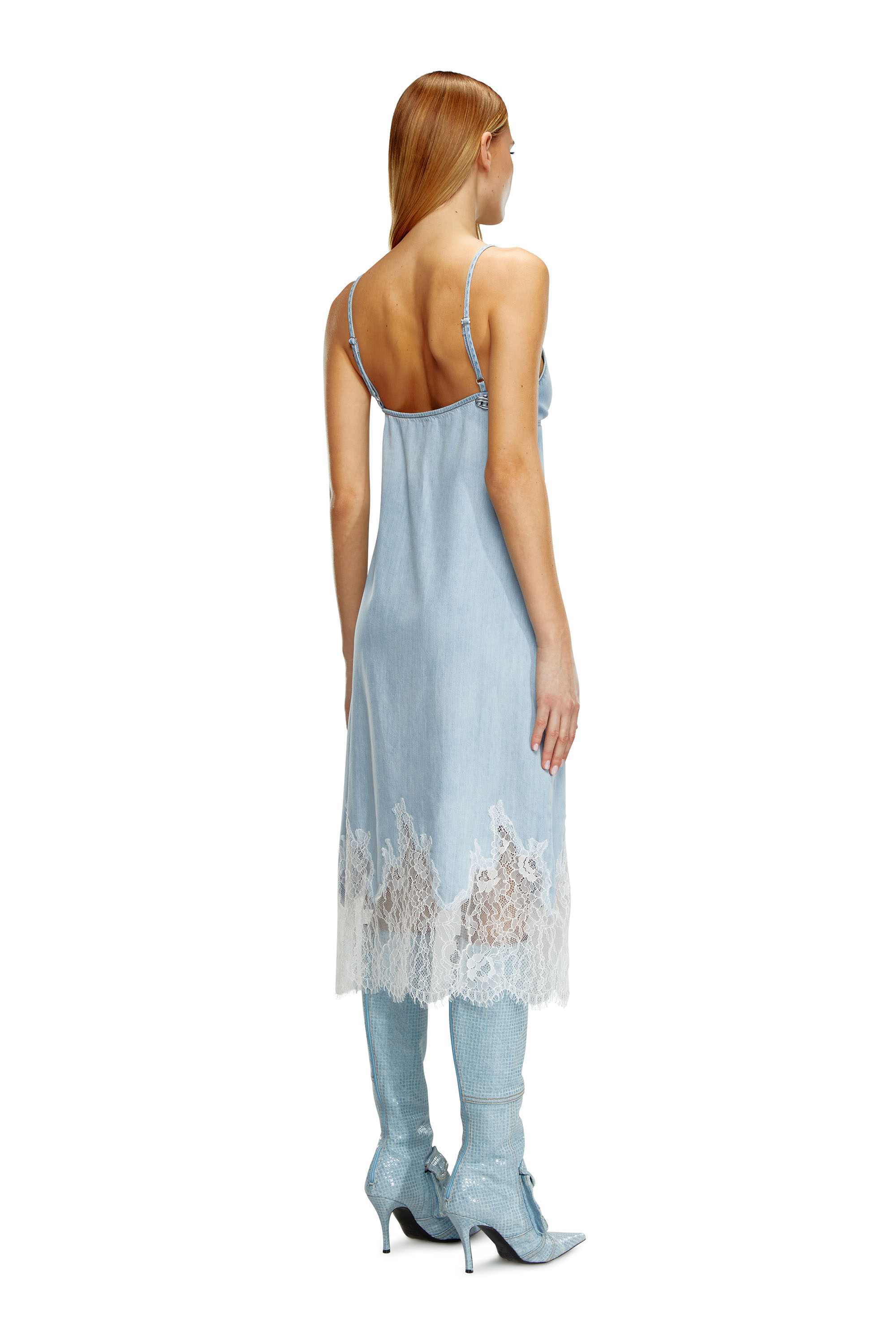 Diesel - DE-RUDE-S, Woman's Strappy dress in denim and lace in Light Blue - 3