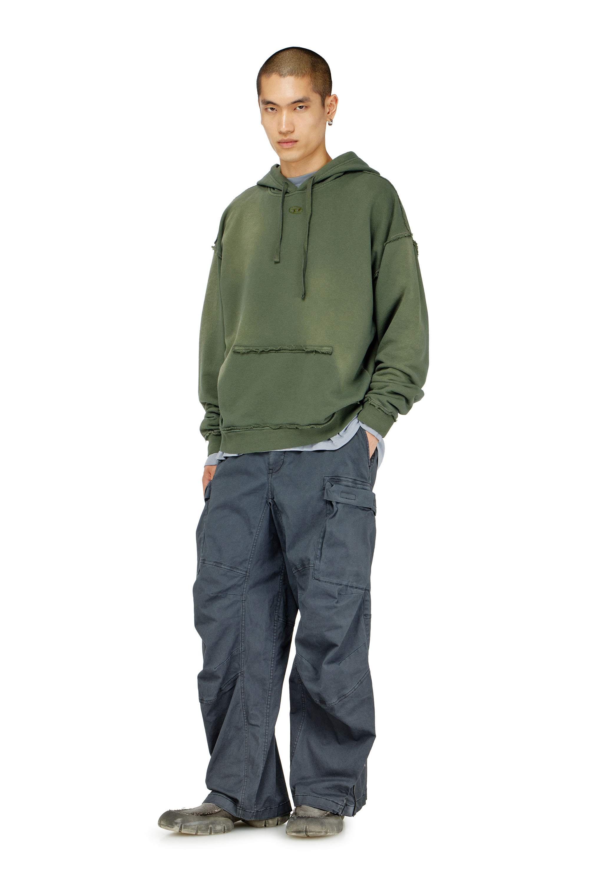 Diesel - S-POCK-HOOD, Man's Faded cotton hoodie with frayed details in null - 1
