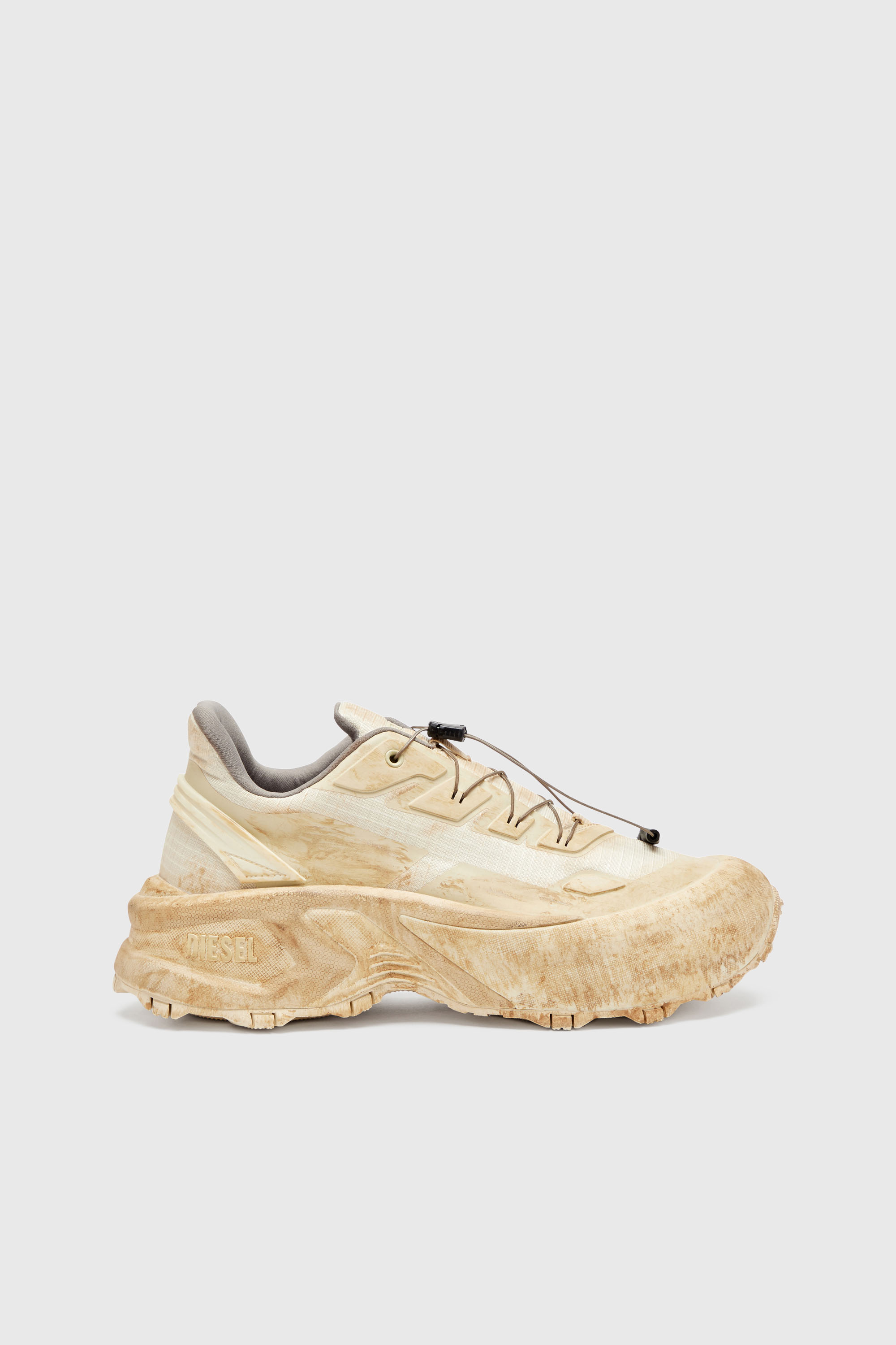 Diesel - D-CAGE RUNNER, Man's D-Cage-Distressed chunky sneakers in ripstop in Beige - 1
