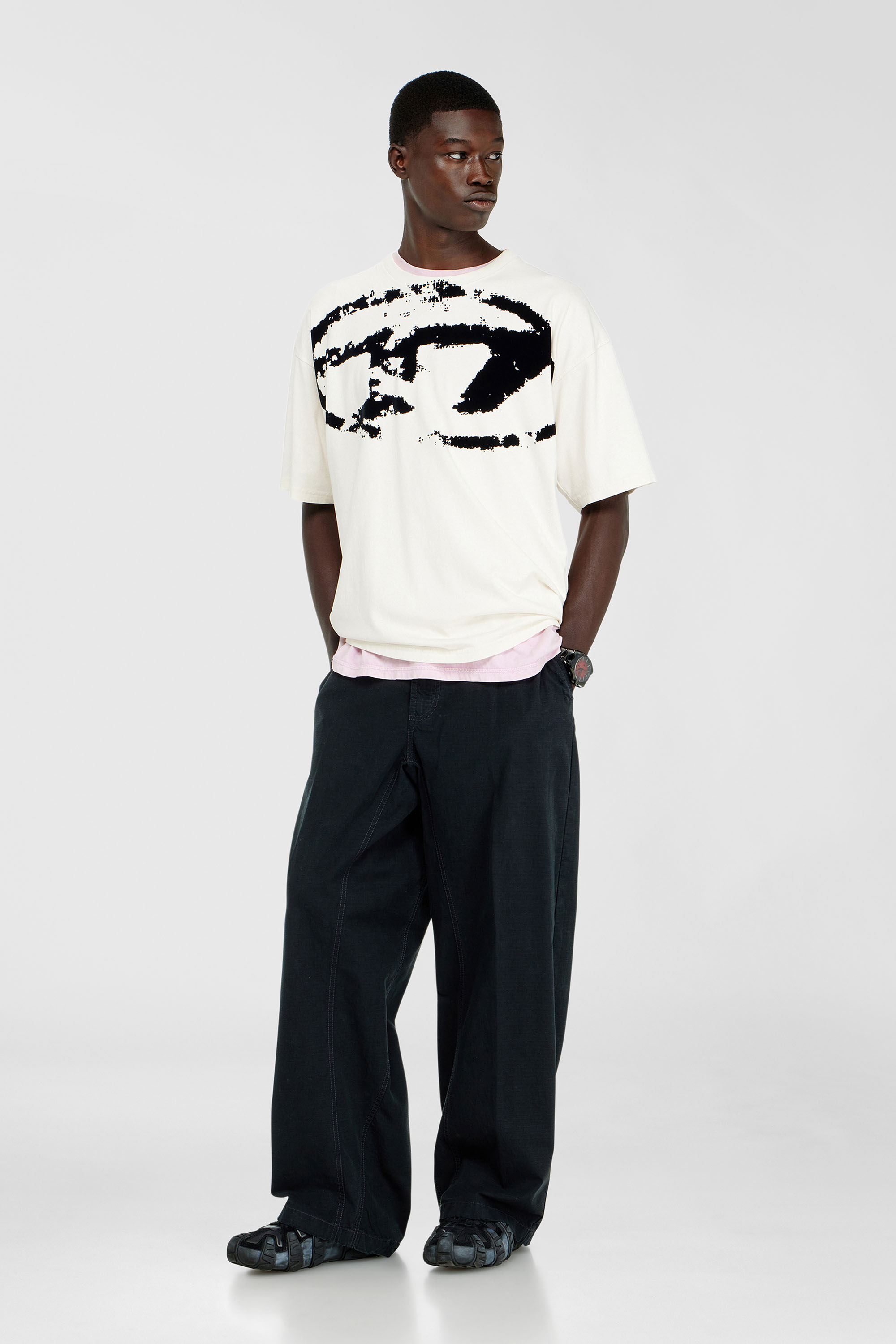 Diesel - T-BOXT-N14, Man's T-shirt with distressed flocked logo in White - 2