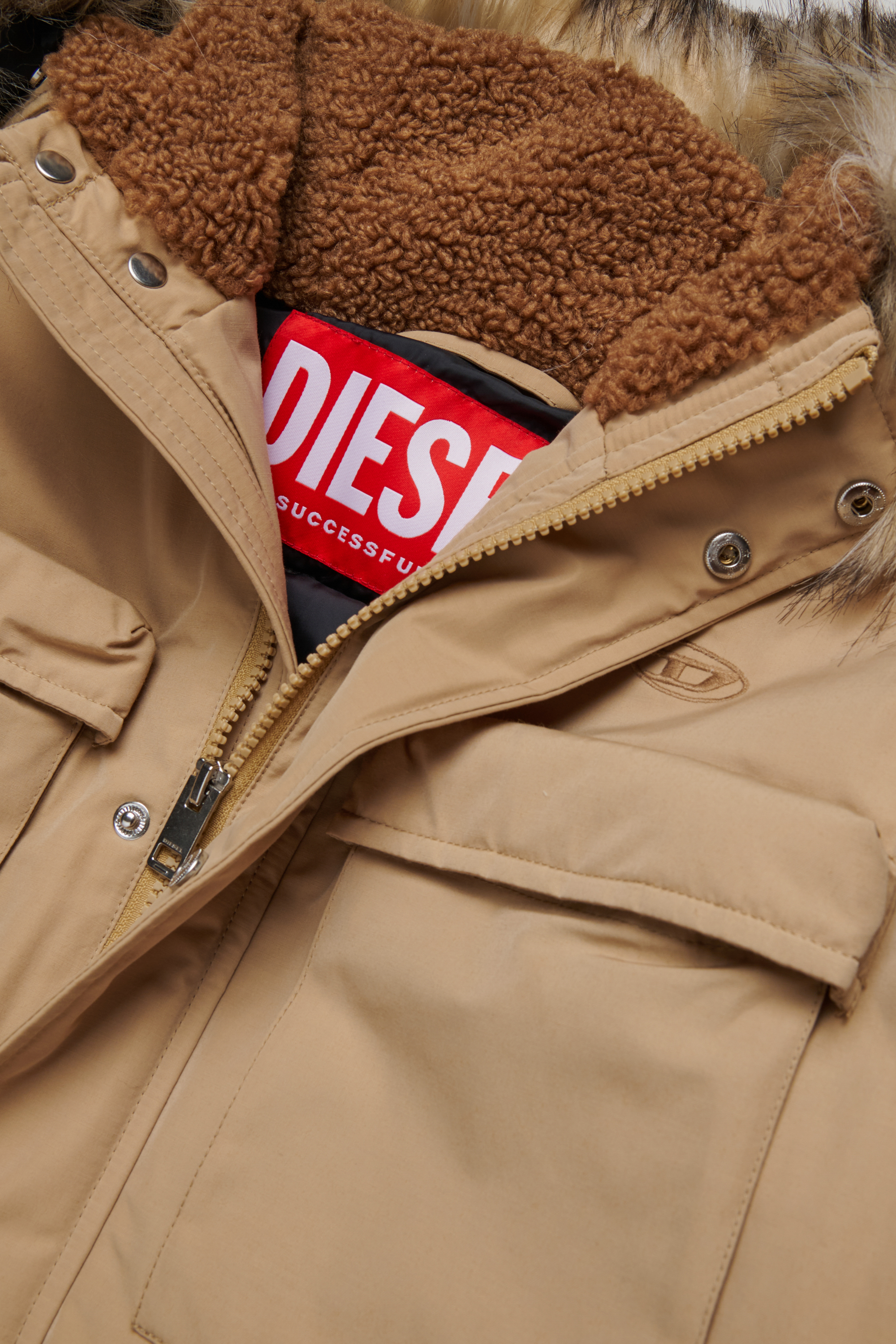 Diesel - JWMILOW, Man's Hooded cotton blend jacket with multiple pockets in Light Brown - 4