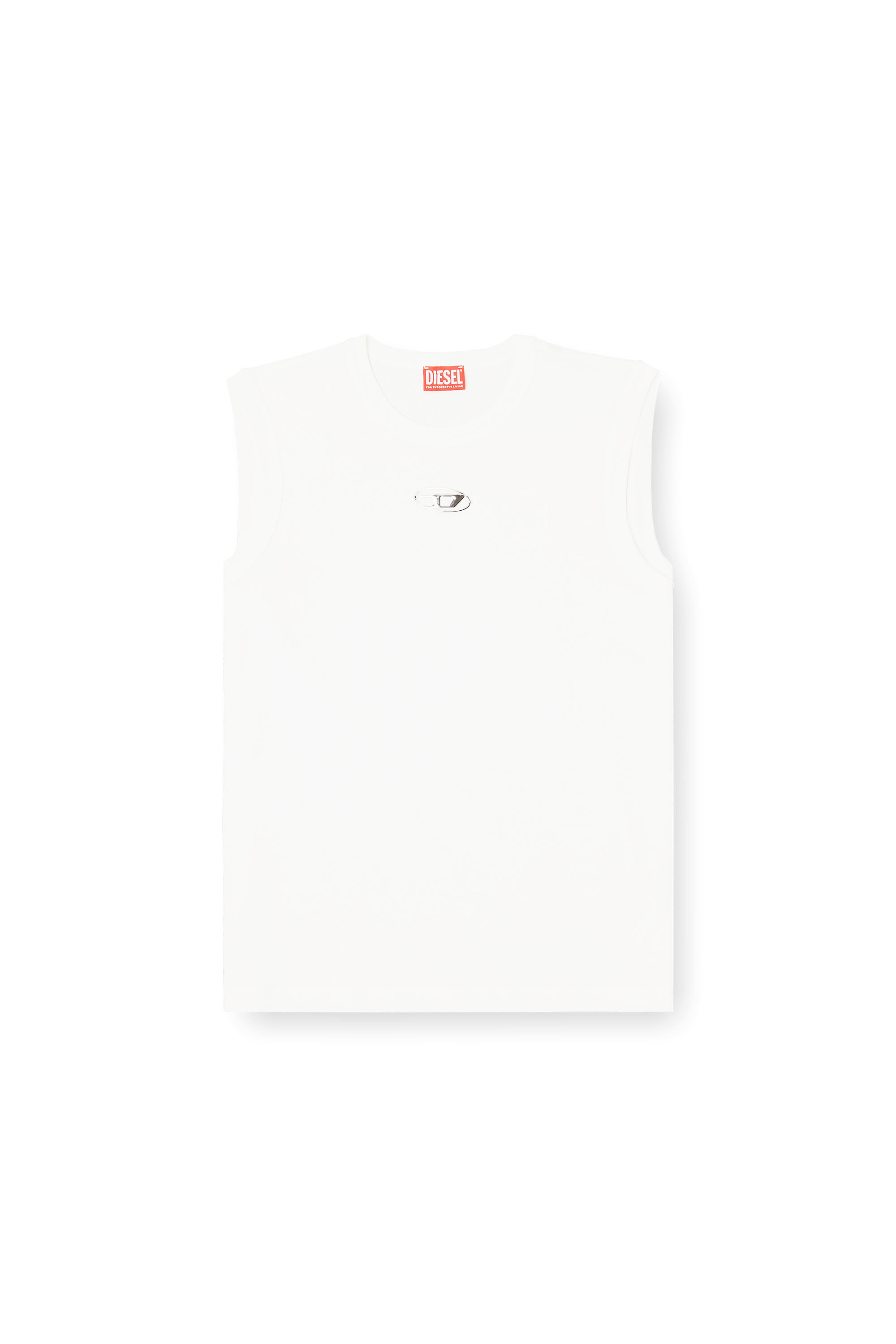 Diesel - T-BISCO-IOD, Man's Cotton tank top with metallic Oval D in White - 3