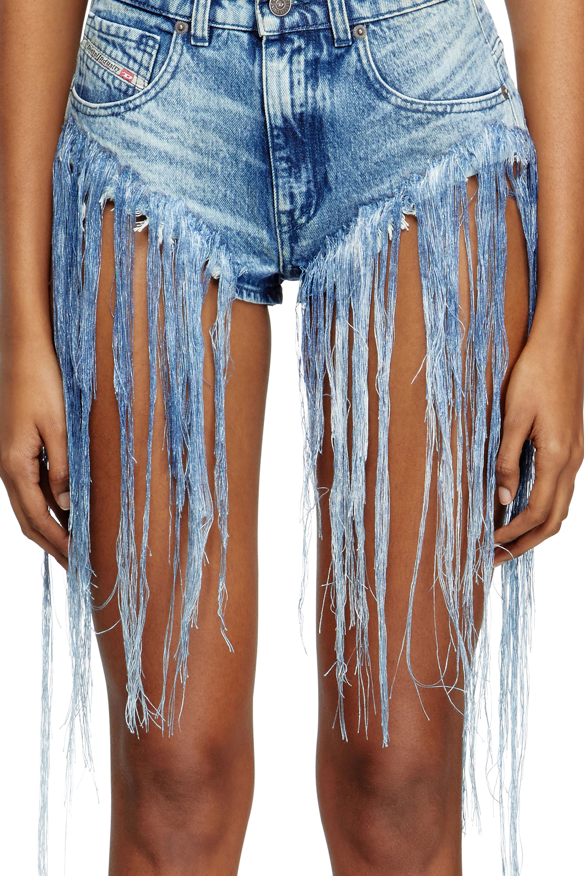 Diesel - DE-JIZZ-FSG, Woman's Shorts in distressed fringed denim in Medium blue - 4