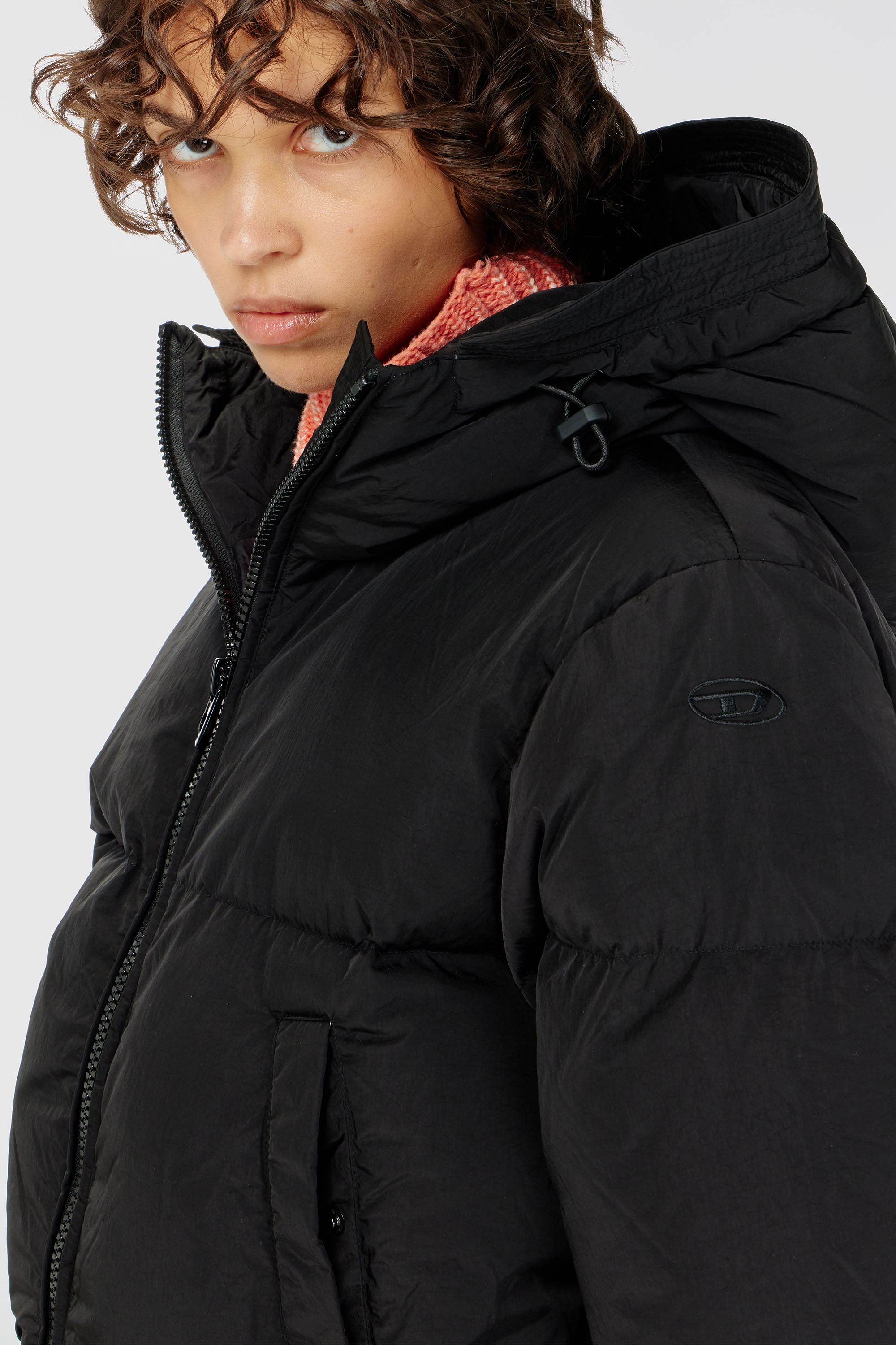 Diesel - W-PEYT-SHORT-NEW-P1, Woman's Hooded down jacket in crinkled nylon in Black - 5