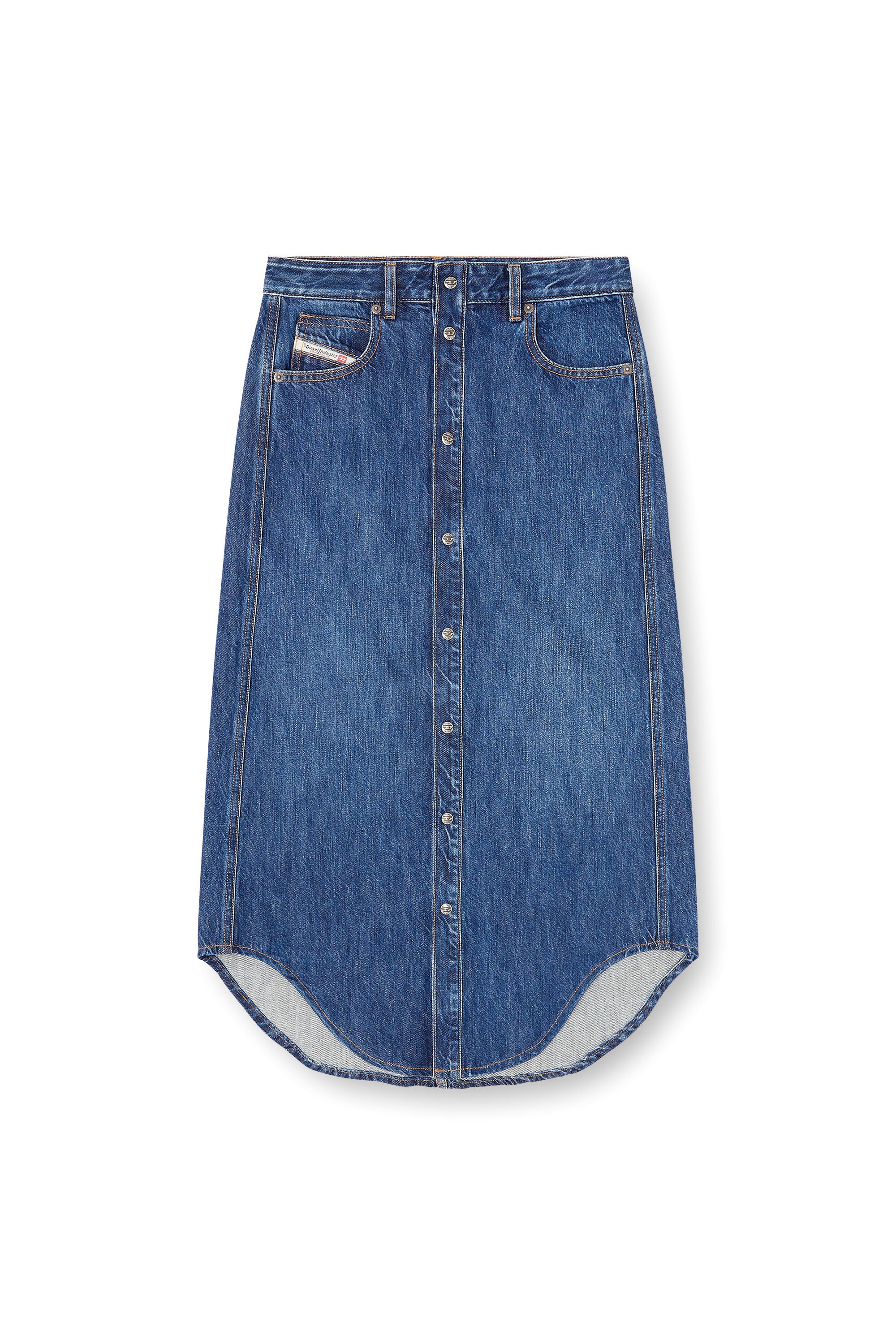 Diesel - DE-ARD-LONG, Woman's Denim skirt with front buttons in Blue - 3