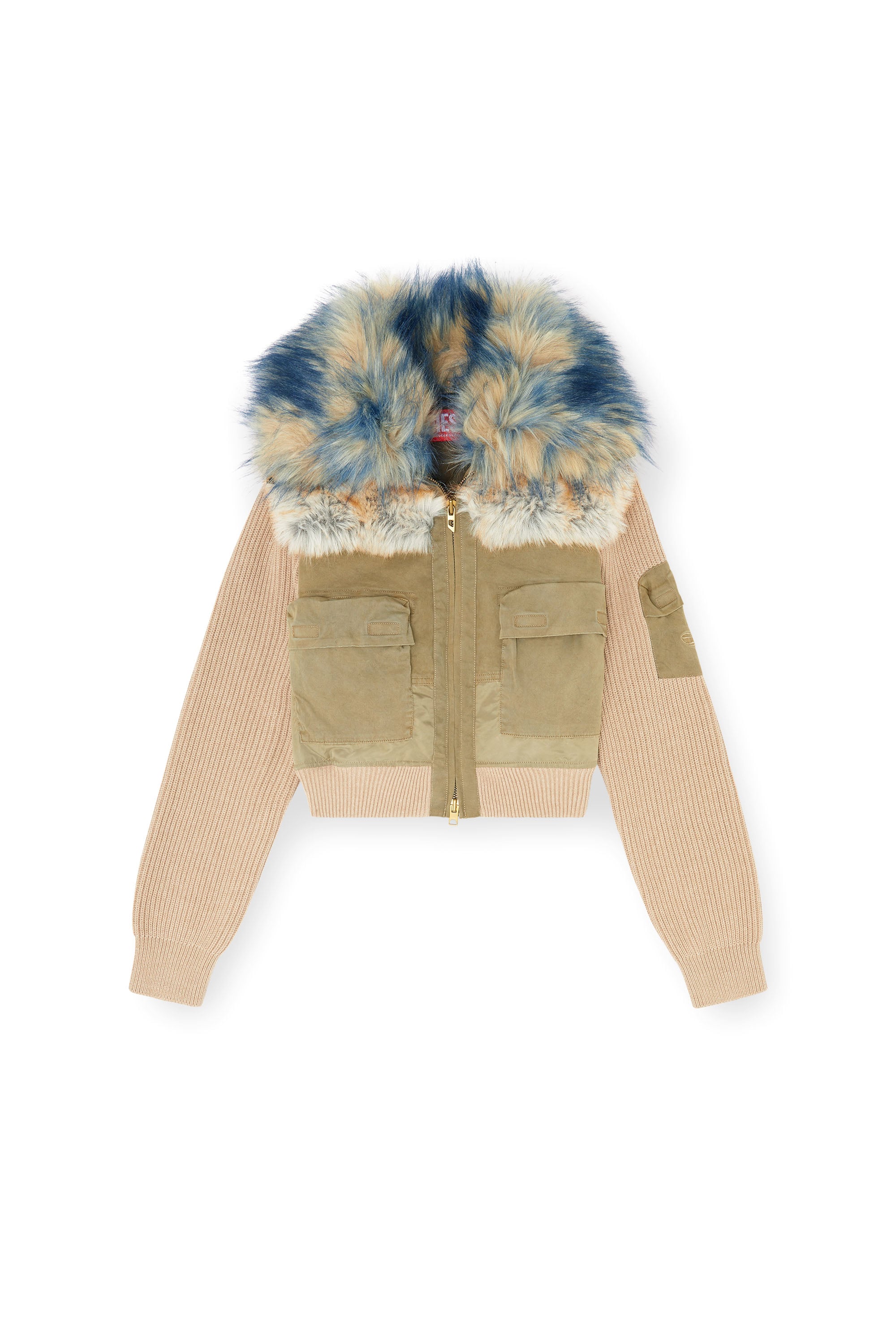 Diesel - G-USTAV, Woman's Bomber jacket with rib-knit and plush trims in Beige - 3
