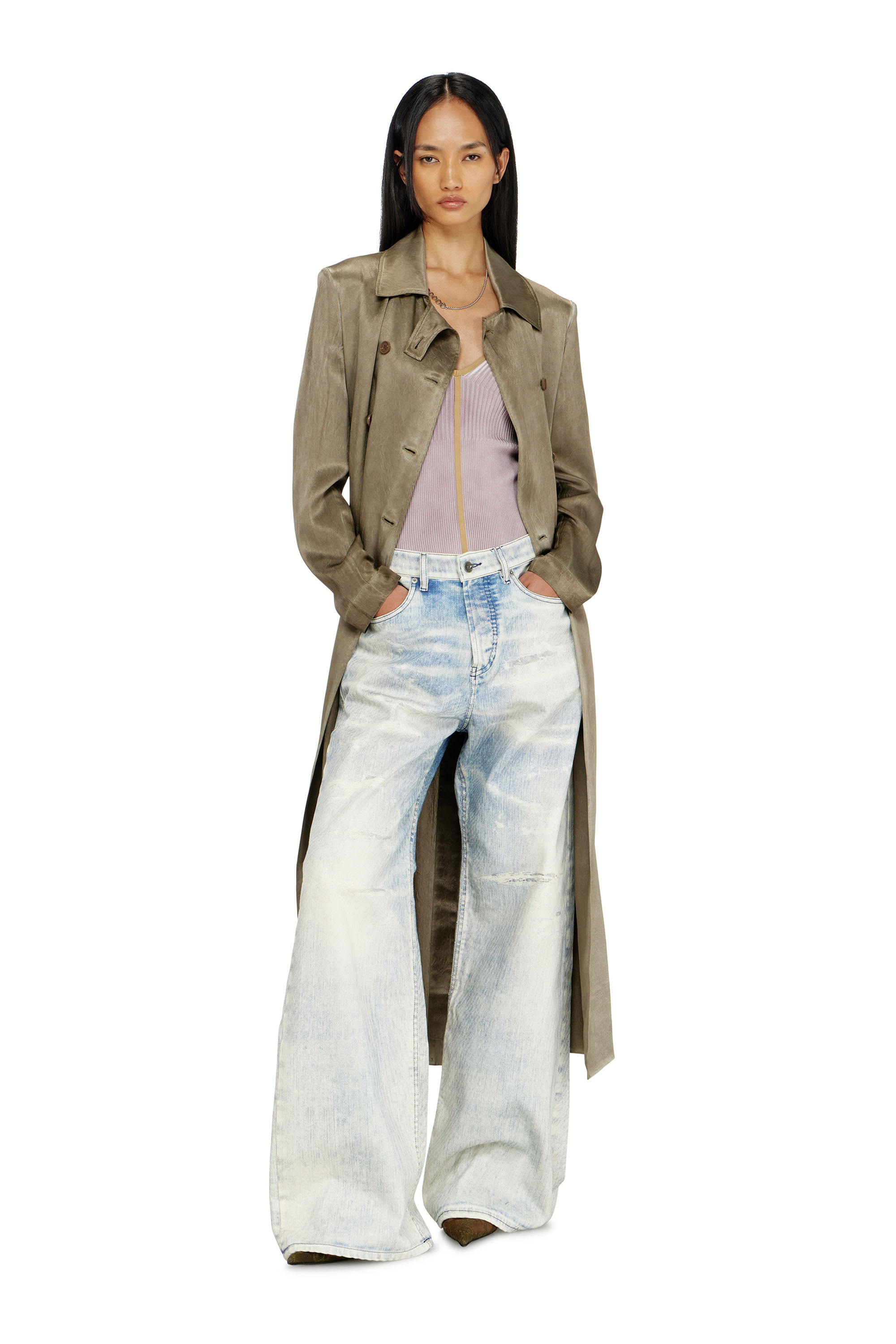 Diesel - G-LADES, Woman's Trench coat in wrinkled satin in null - 1