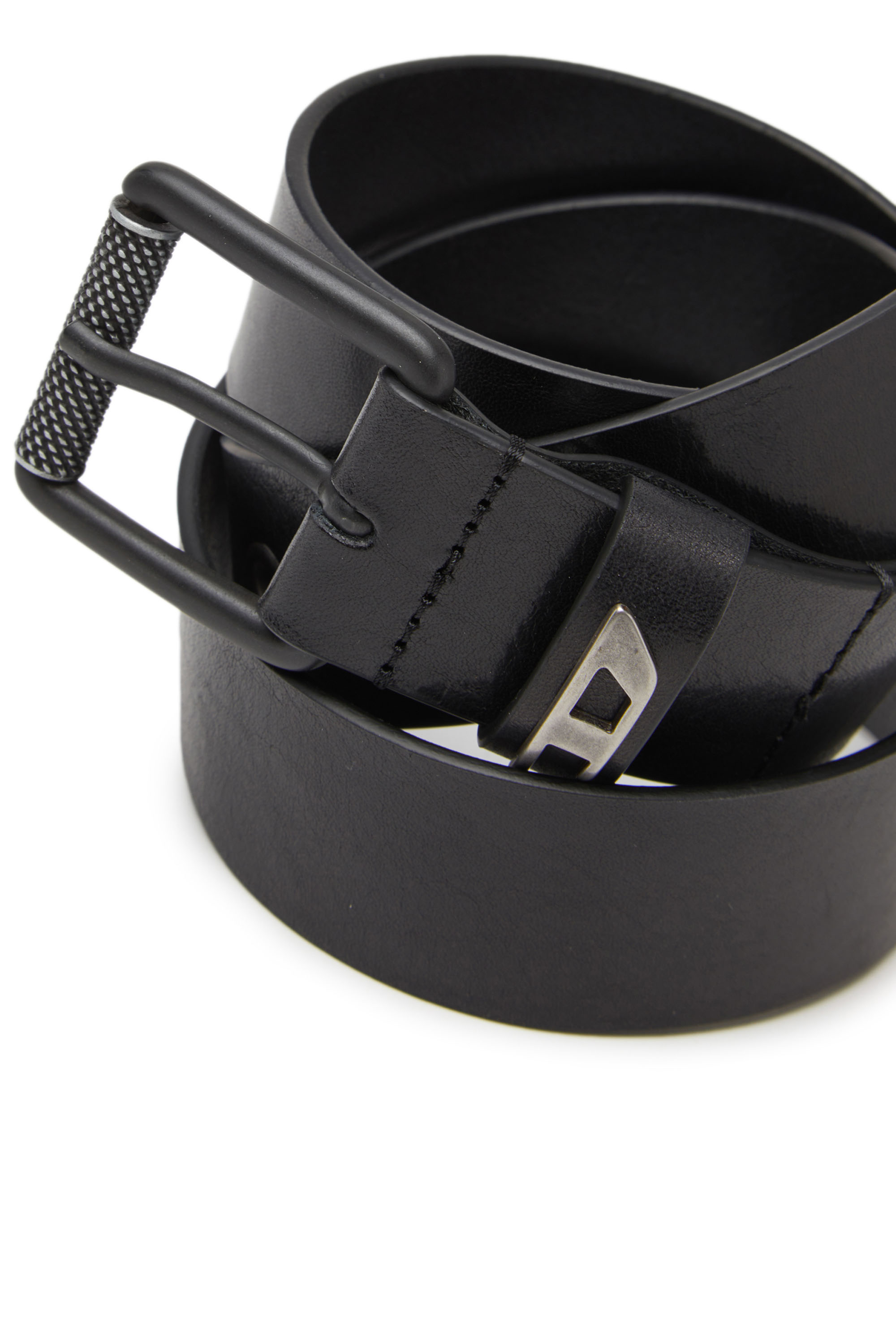 Diesel - B-DAVE II, Man's 3.5cm shiny leather belt with logo loop in Black - 3