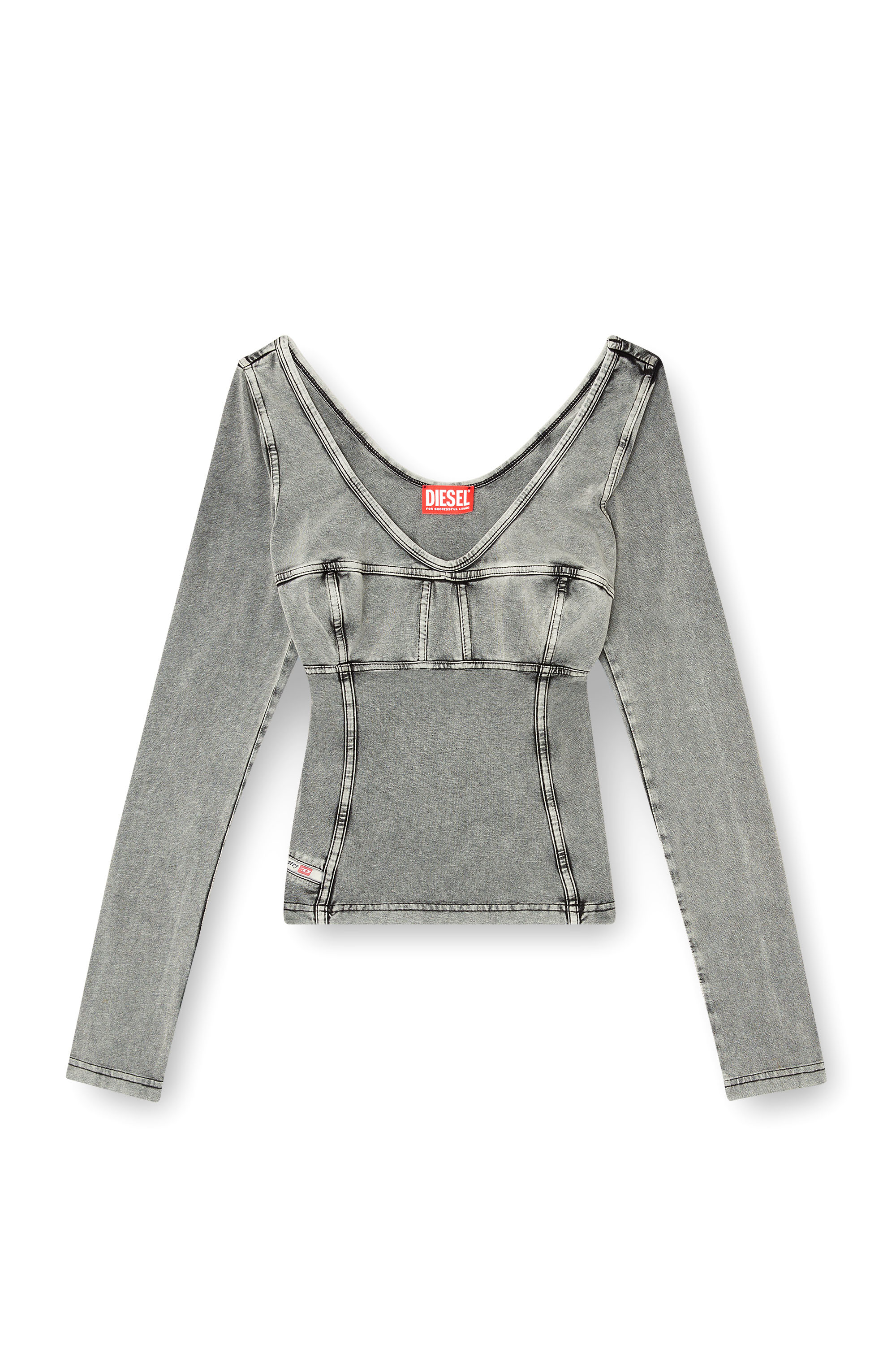 Diesel - T-ELIN, Woman's Long-sleeve top with denim effect in Grey - 2