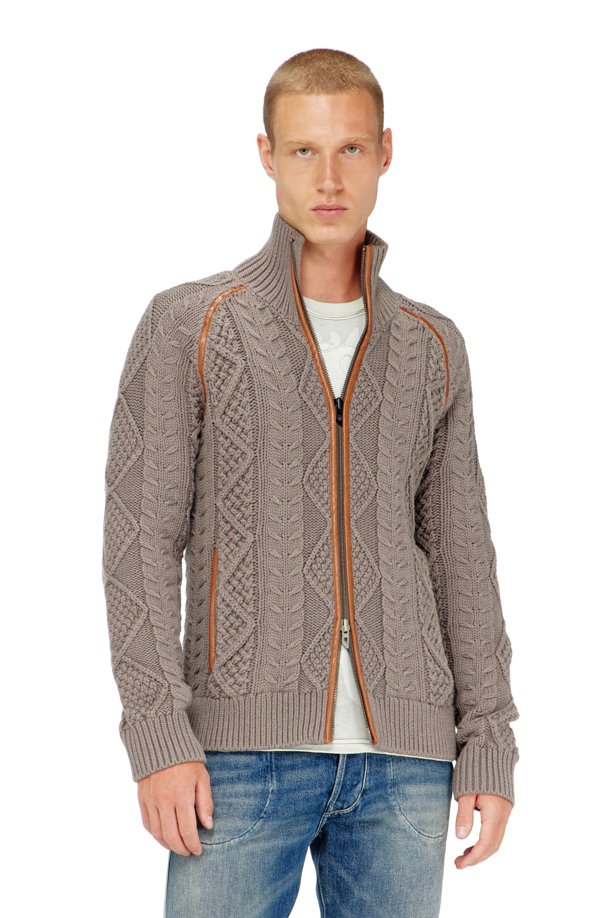 Diesel - K-INOKI, Man's Zip cardigan in cable knit in null - 1