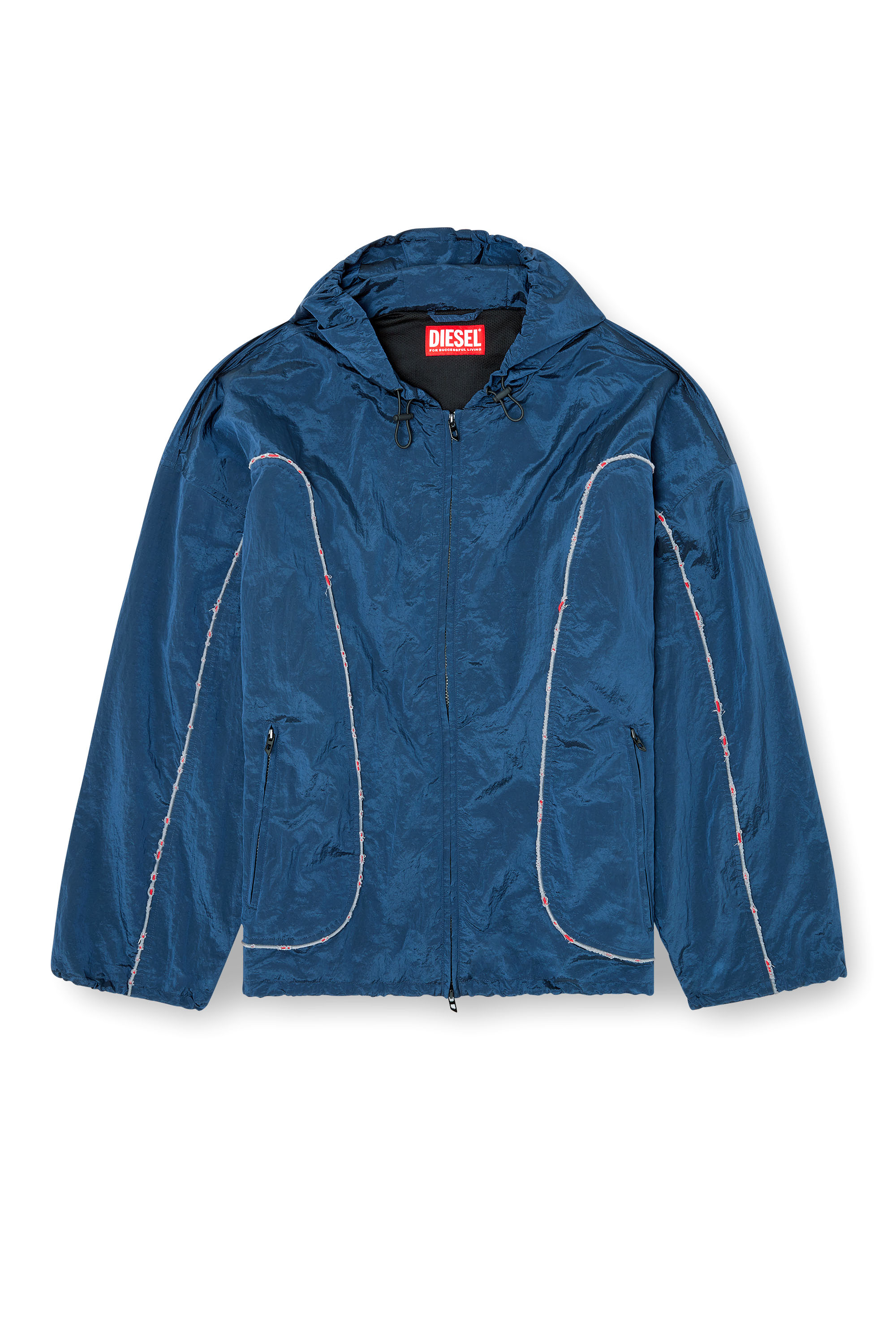 Diesel - J-ANTHEIT, Man's Windbreaker with destroyed piping in Blue - 2