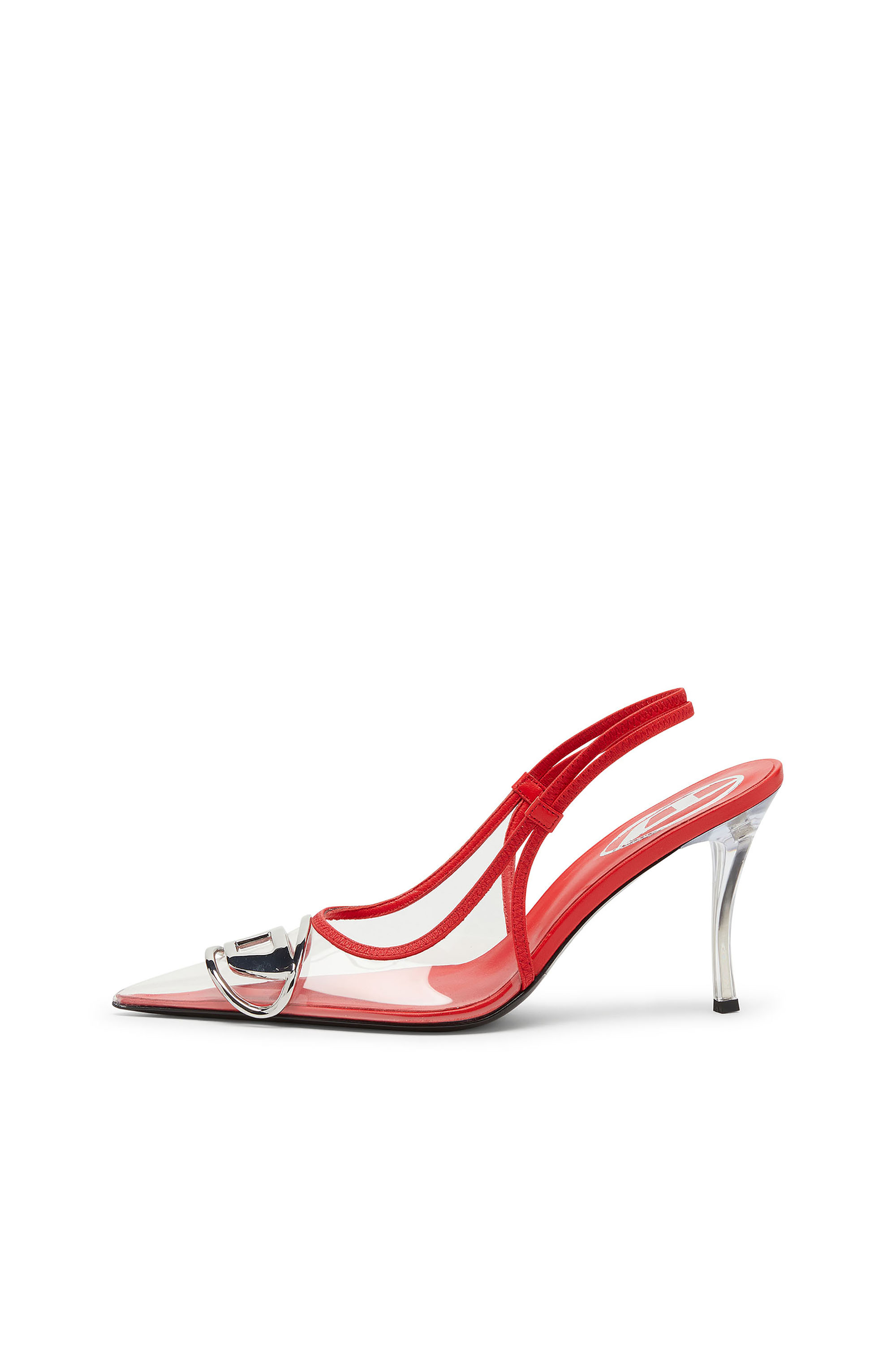Diesel - D-VENUS SB, Woman's D-Venus-Leather-trim transparent slingback pumps in Red - 8