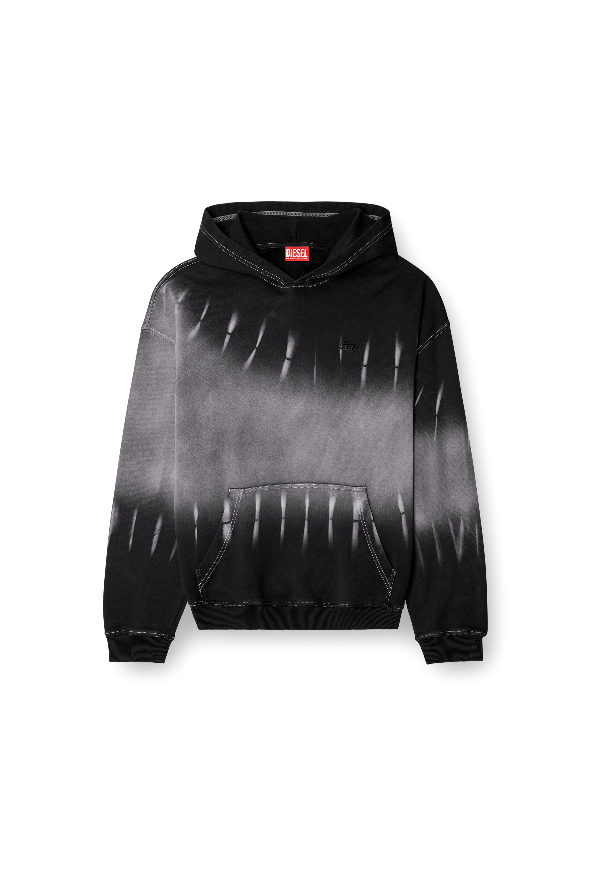 Diesel - S-BOXT-HOOD-R2, Man's Tie-dyed hoodie with logo print in Black - 3