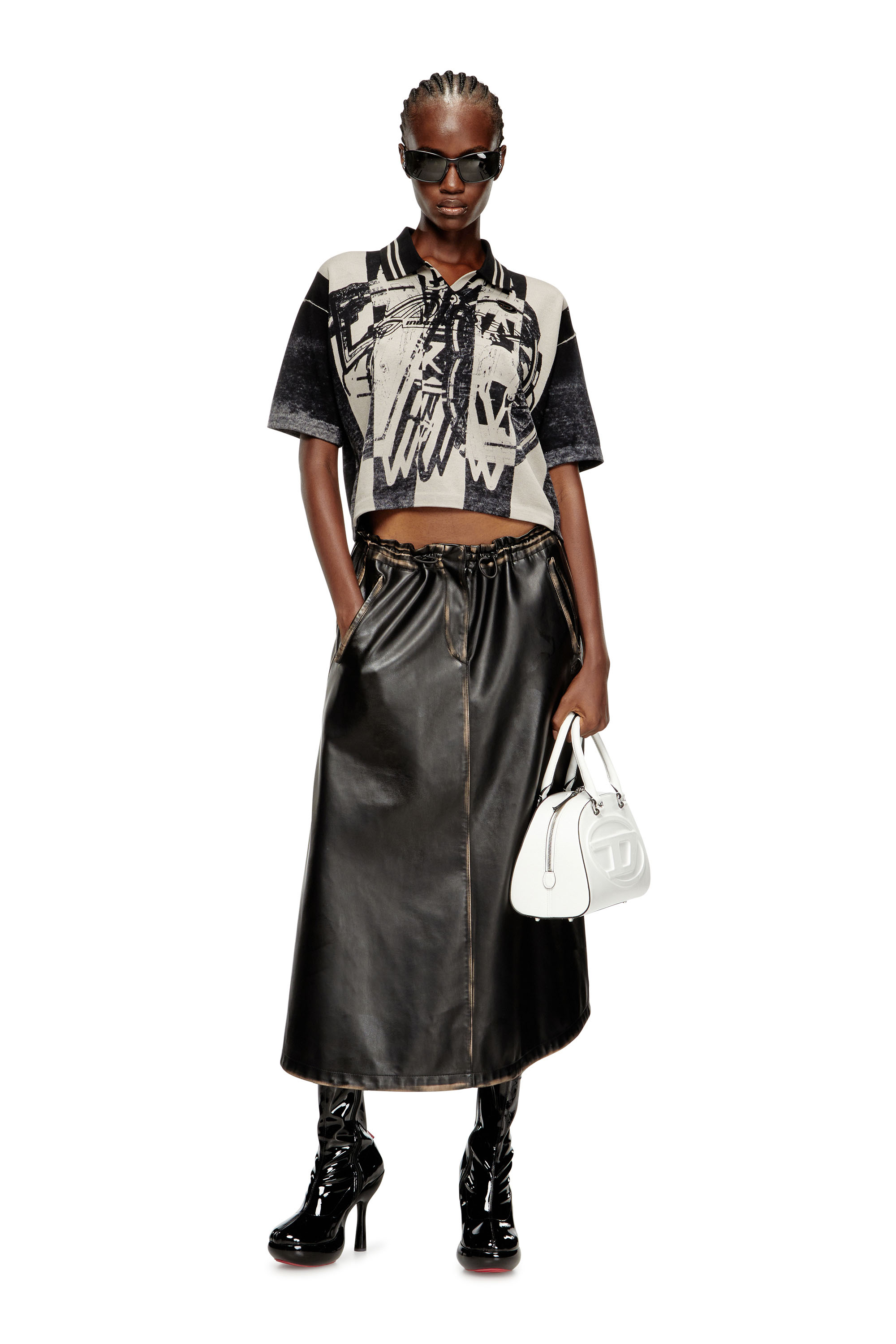 M-OLIBA-POLO, Black/White Diesel - M-OLIBA-POLO, Woman's Striped polo jumper with 78 logo in Black/White - 1