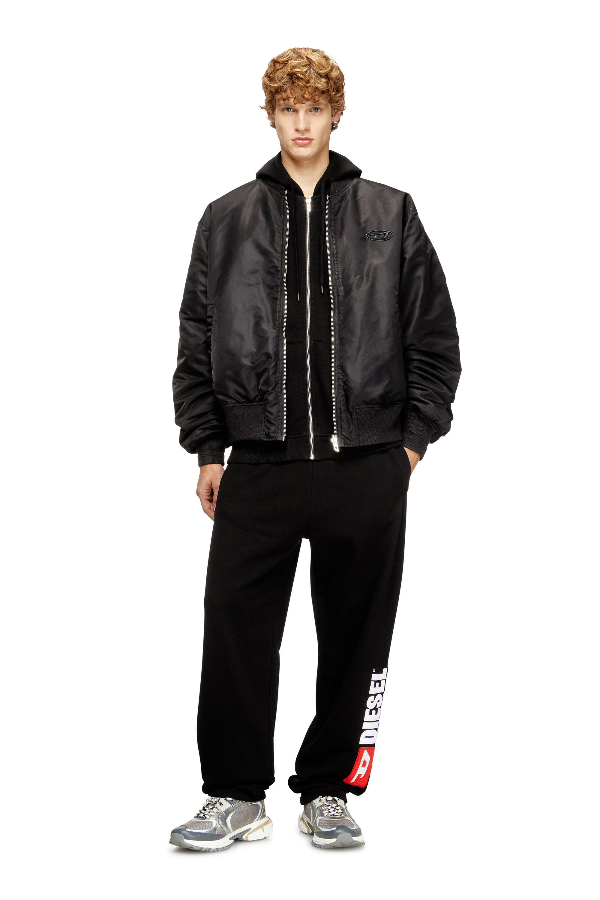 Diesel - W-TYPE-D1, Man's Padded bomber jacket with Oval D embroidery in Black - 1