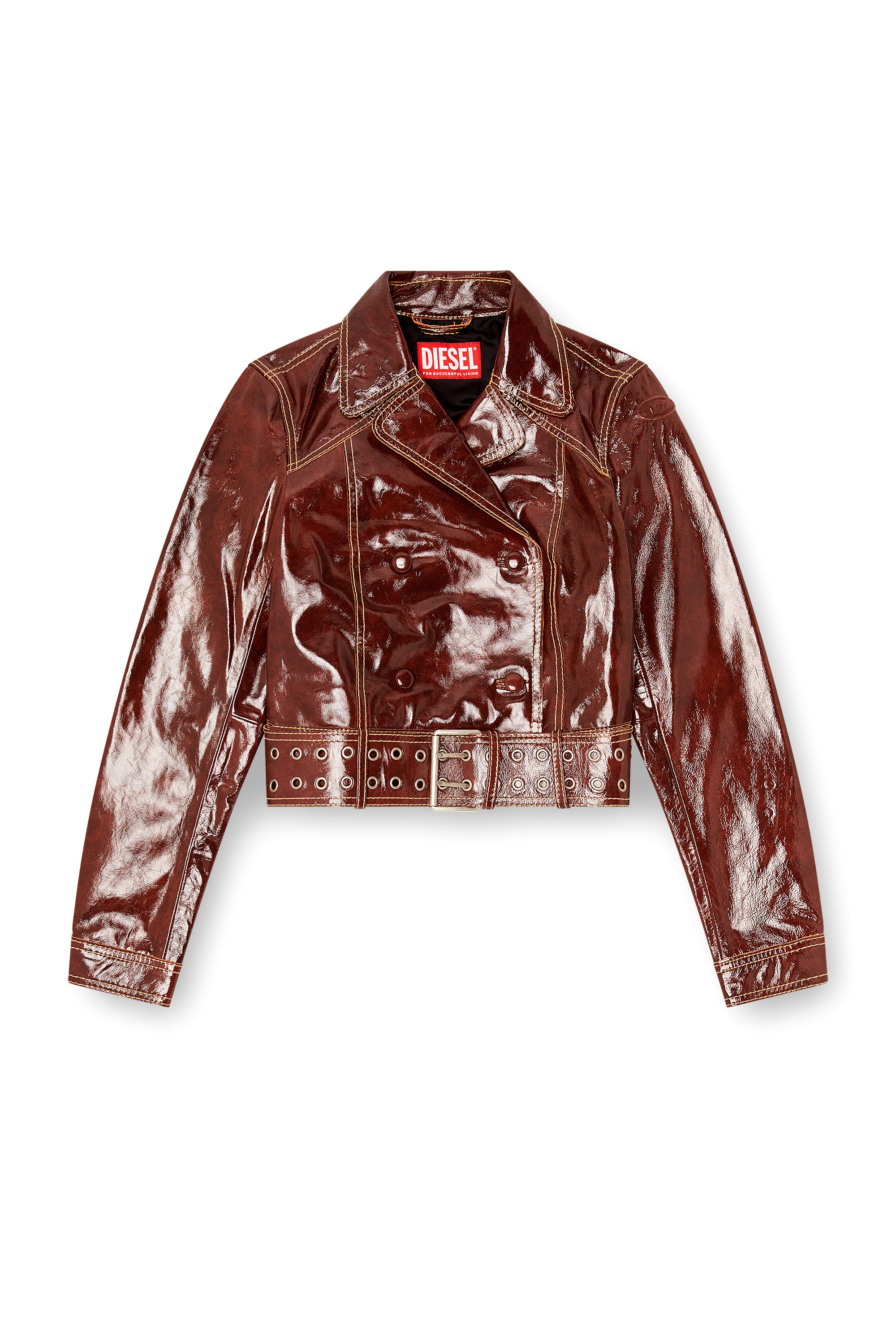 Diesel - L-EGEND, Woman's Patent-leather jacket with large belt in null - 3