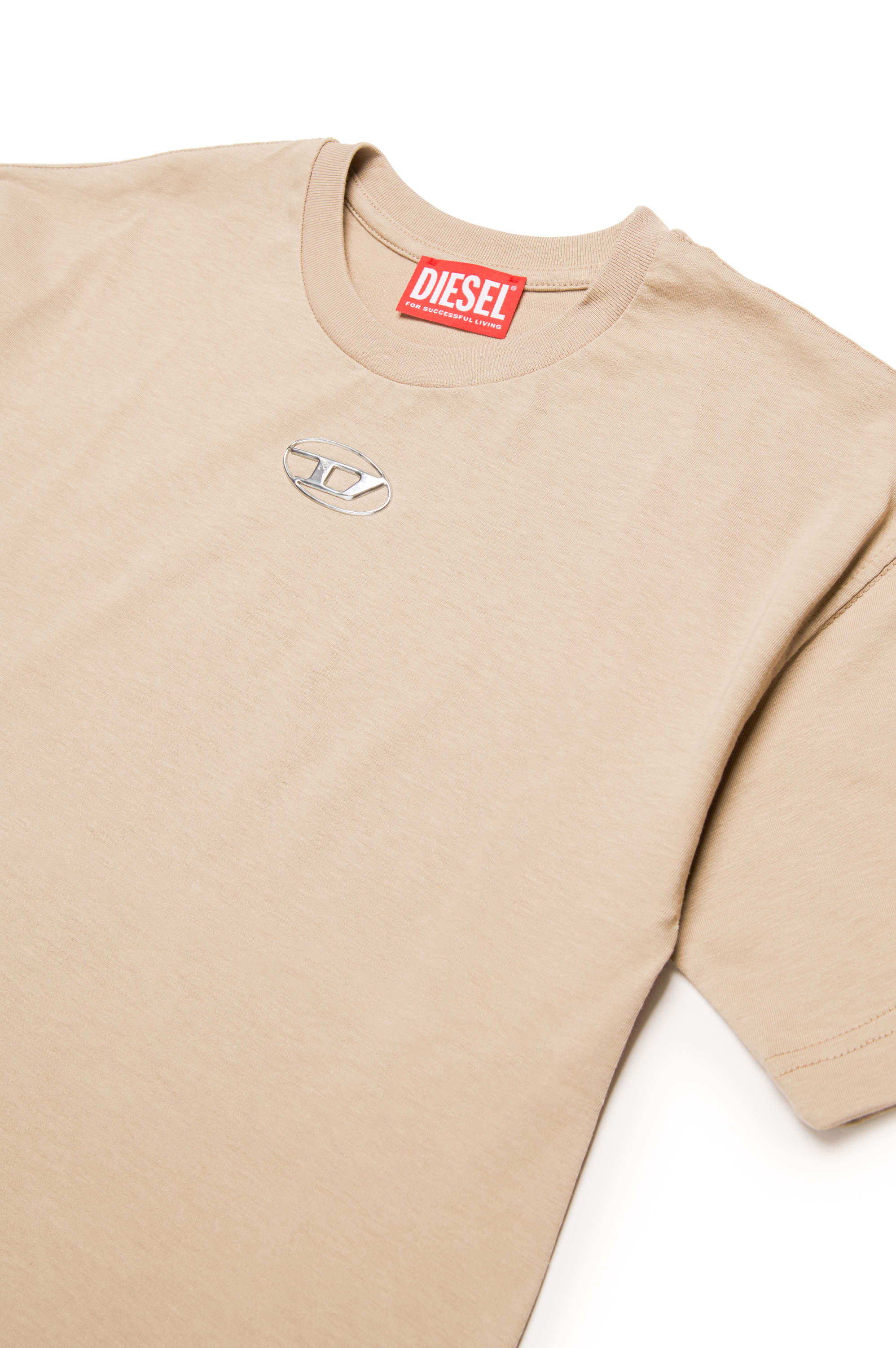 Diesel - TMARCUS OVER, Man's T-shirt with metallic Oval D in Light Brown - 3