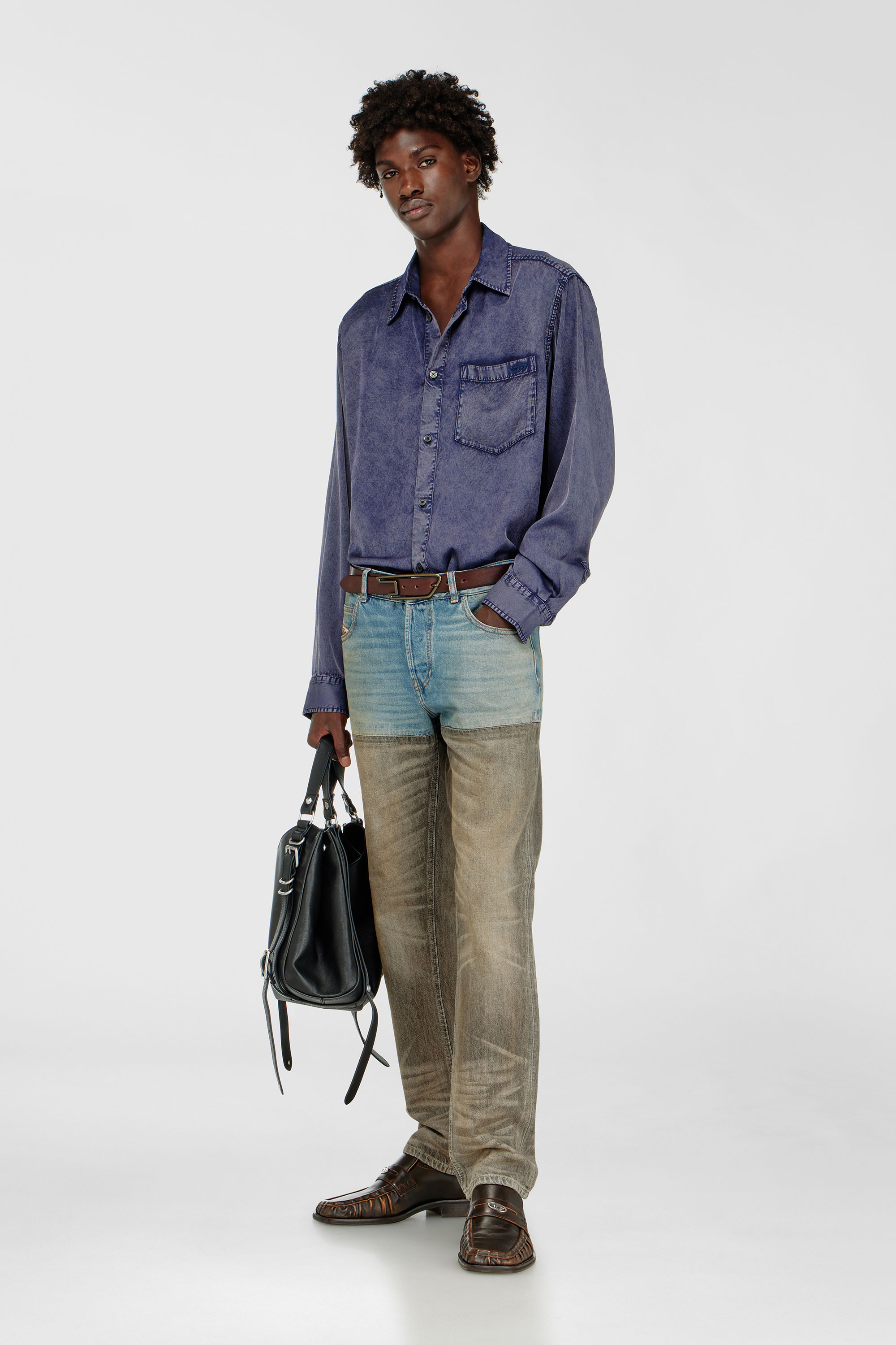 Fluid shirt in denim-effect viscose