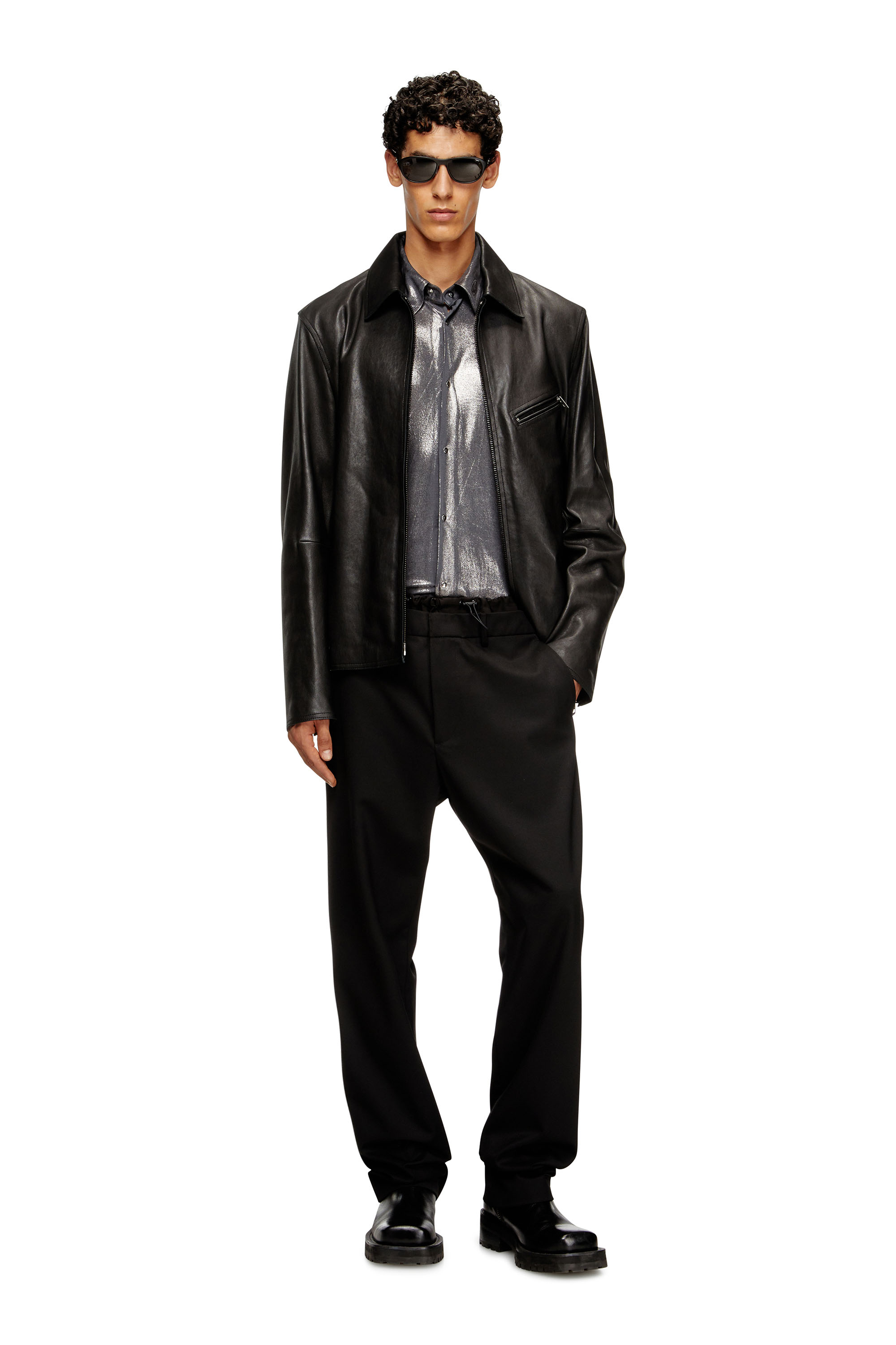 Diesel - P-OWERS, Man's Wool blend pants with elastic waistband in Black - 1