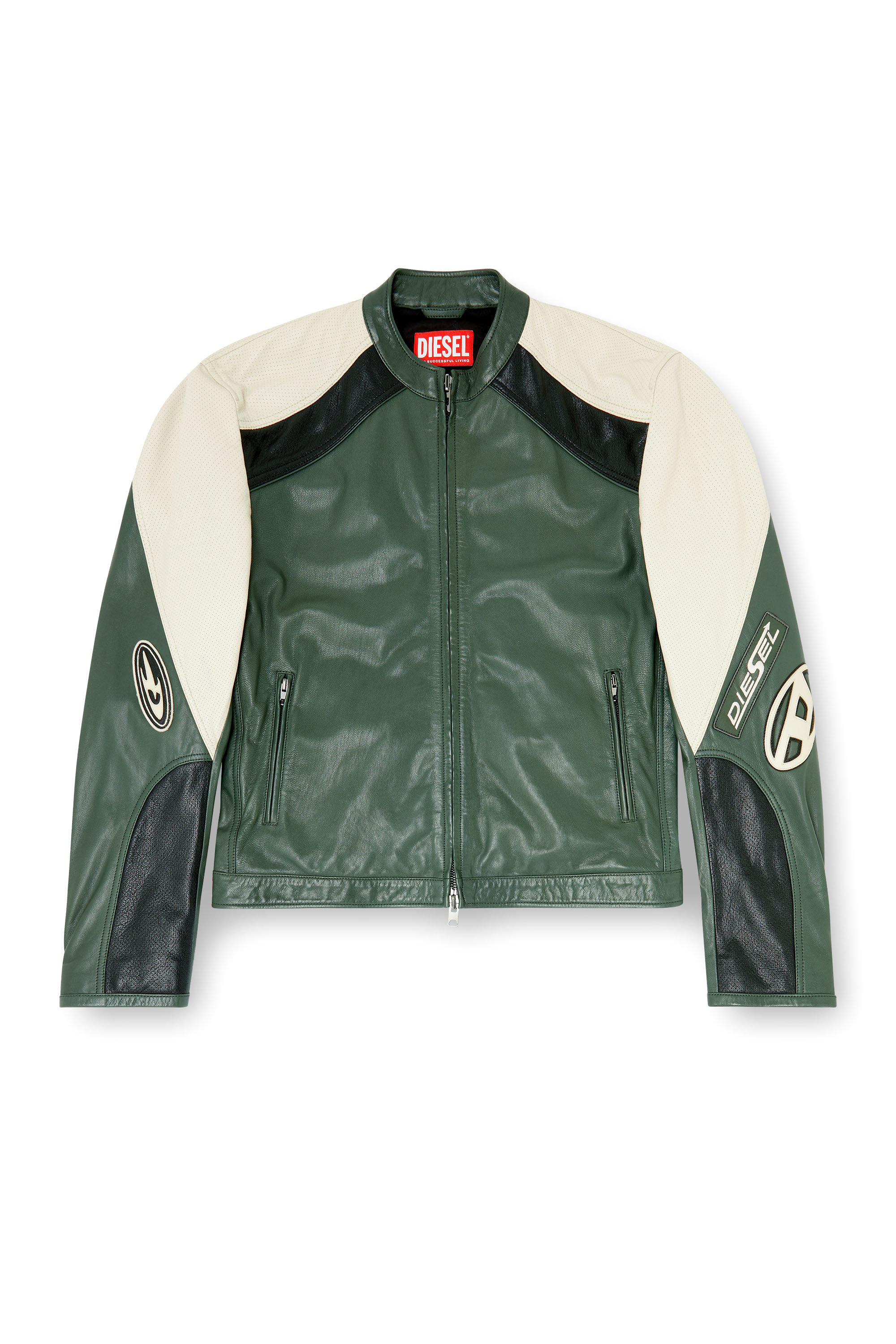 Diesel - L-AHTI, Man's Biker jacket in colour-block perforated leather in null - 3