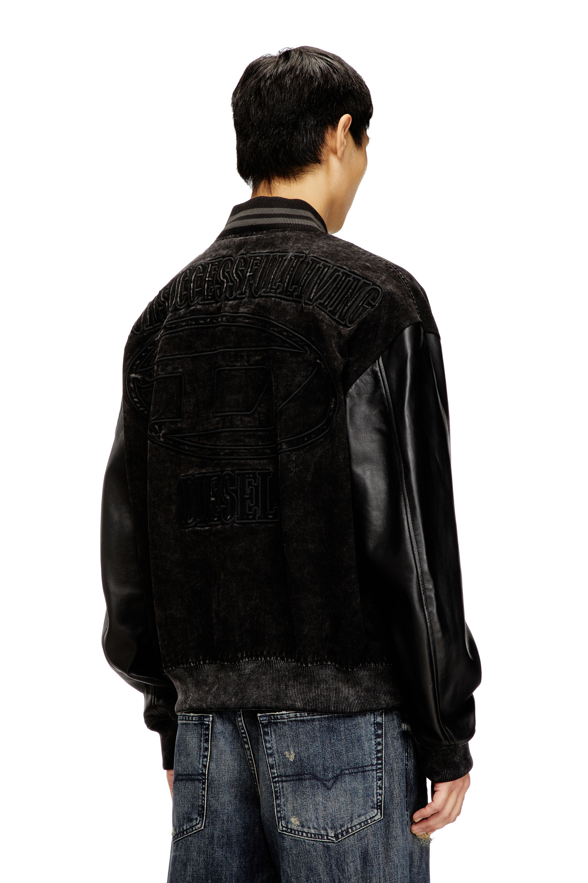 Diesel - L-NYN, Man's Denim and leather bomber jacket in Black - 4