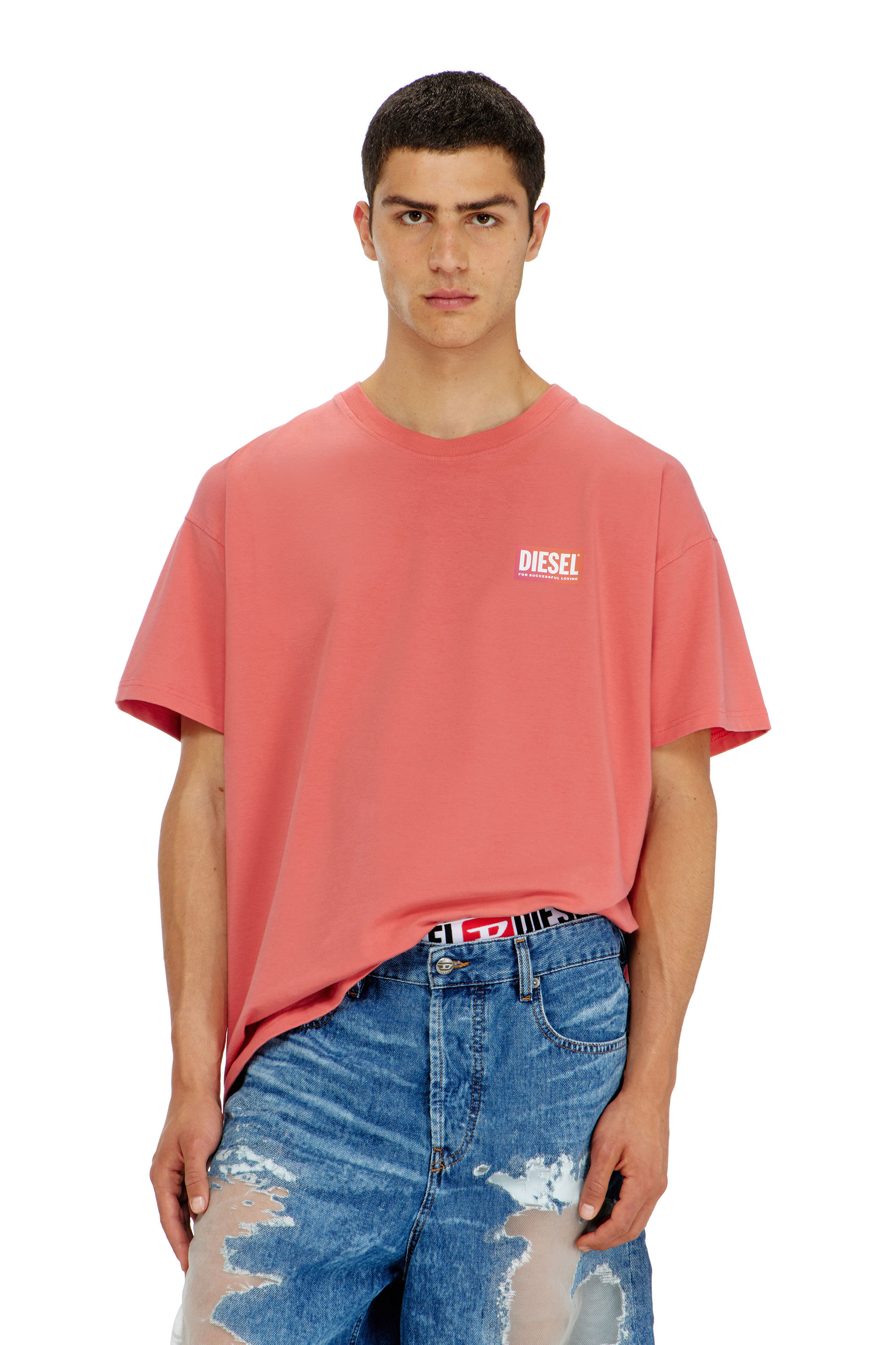 Diesel - PR-T-NORM-CHITIND-R, Unisex's T-shirt with transparent back logo in Coral Rose - 2