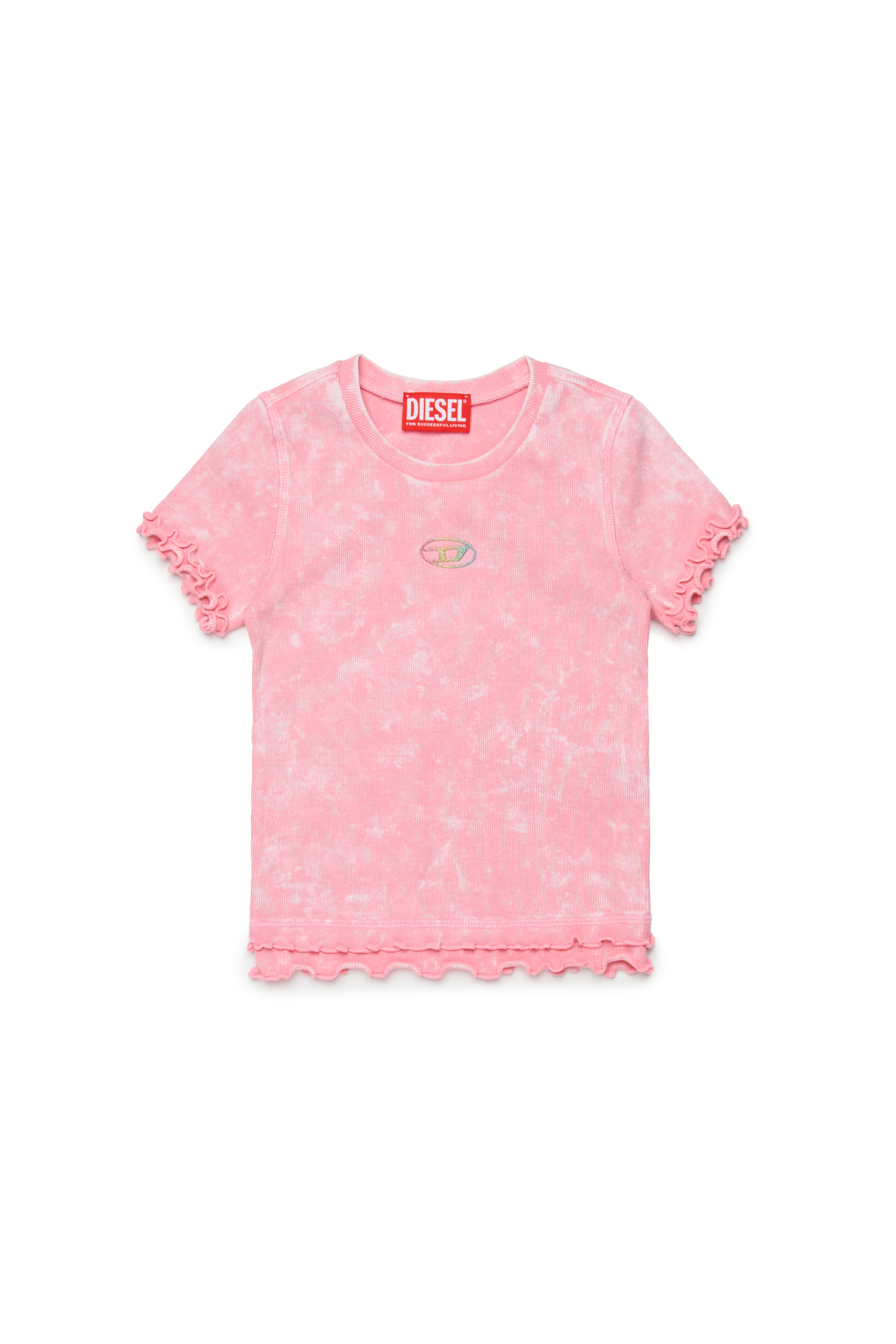 Diesel - TAILIA, Woman's Ribbed T-shirt with frills in Pink - 1