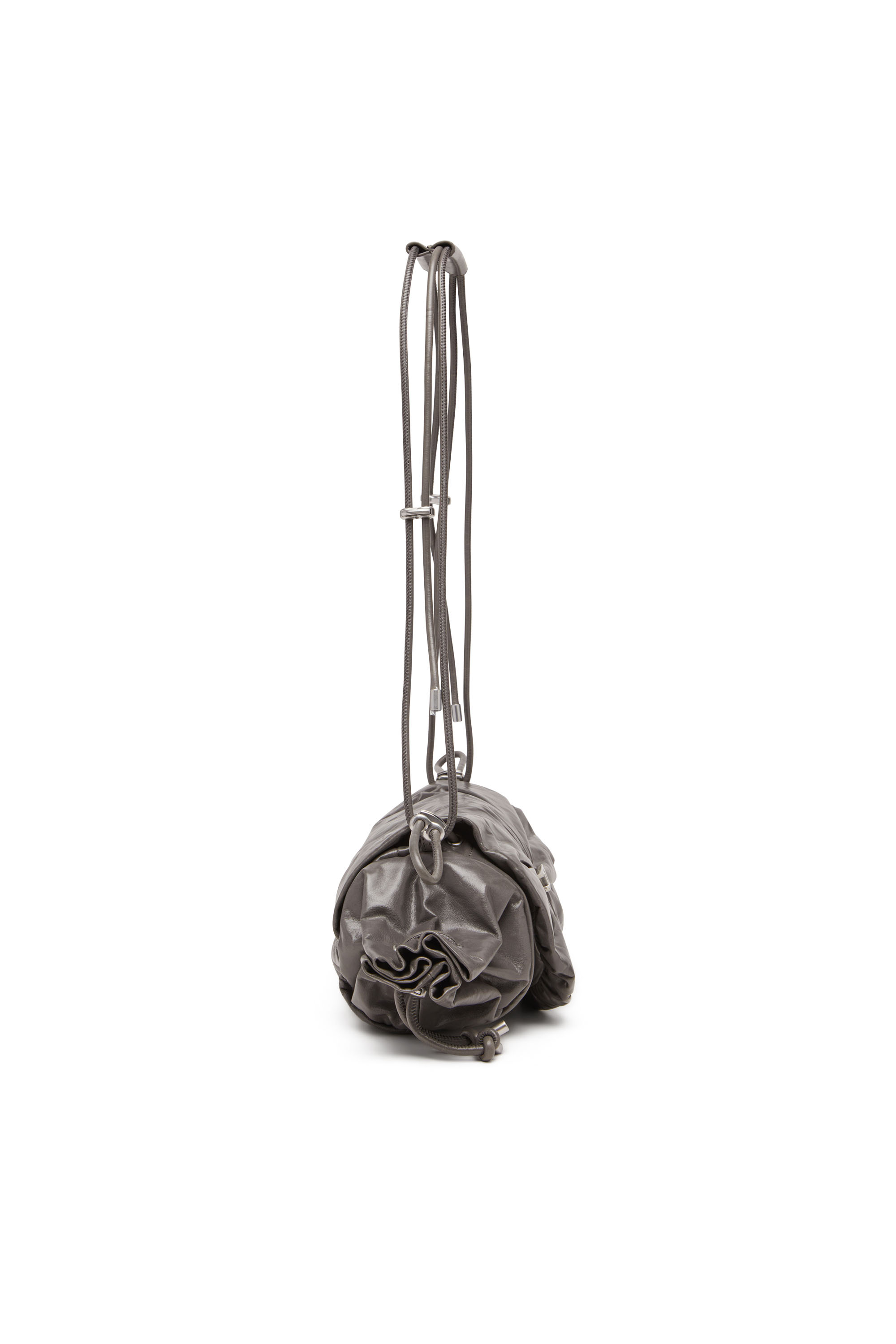 Diesel - SCRUNCH-D SHOULDER M, Woman's Scrunch-D M-Shoulder bag in shiny leather in Grey - 3