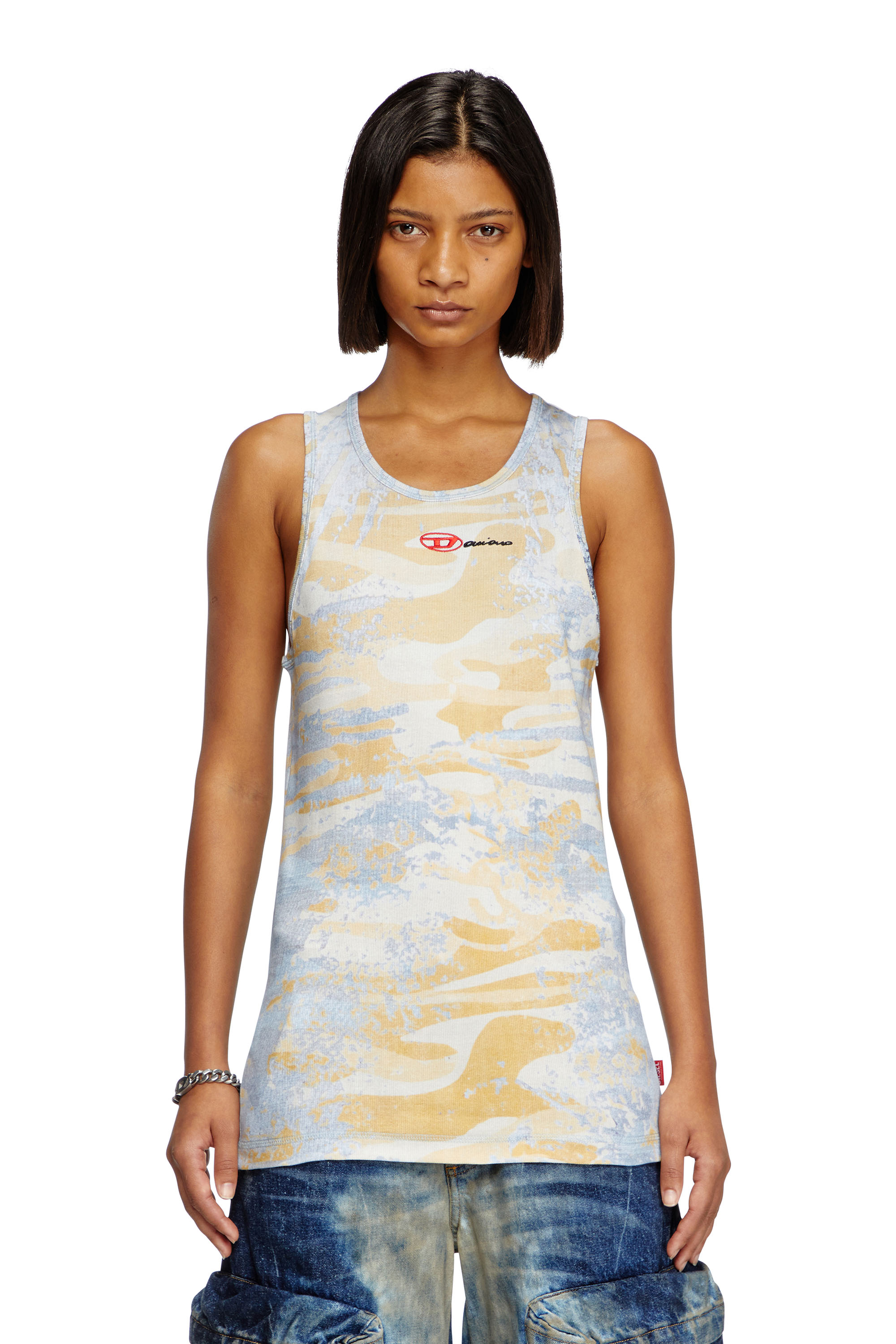 Diesel - T-LIFTY-DD, Unisex's Camo tank top in stretch cotton in Blue/Yellow - 5