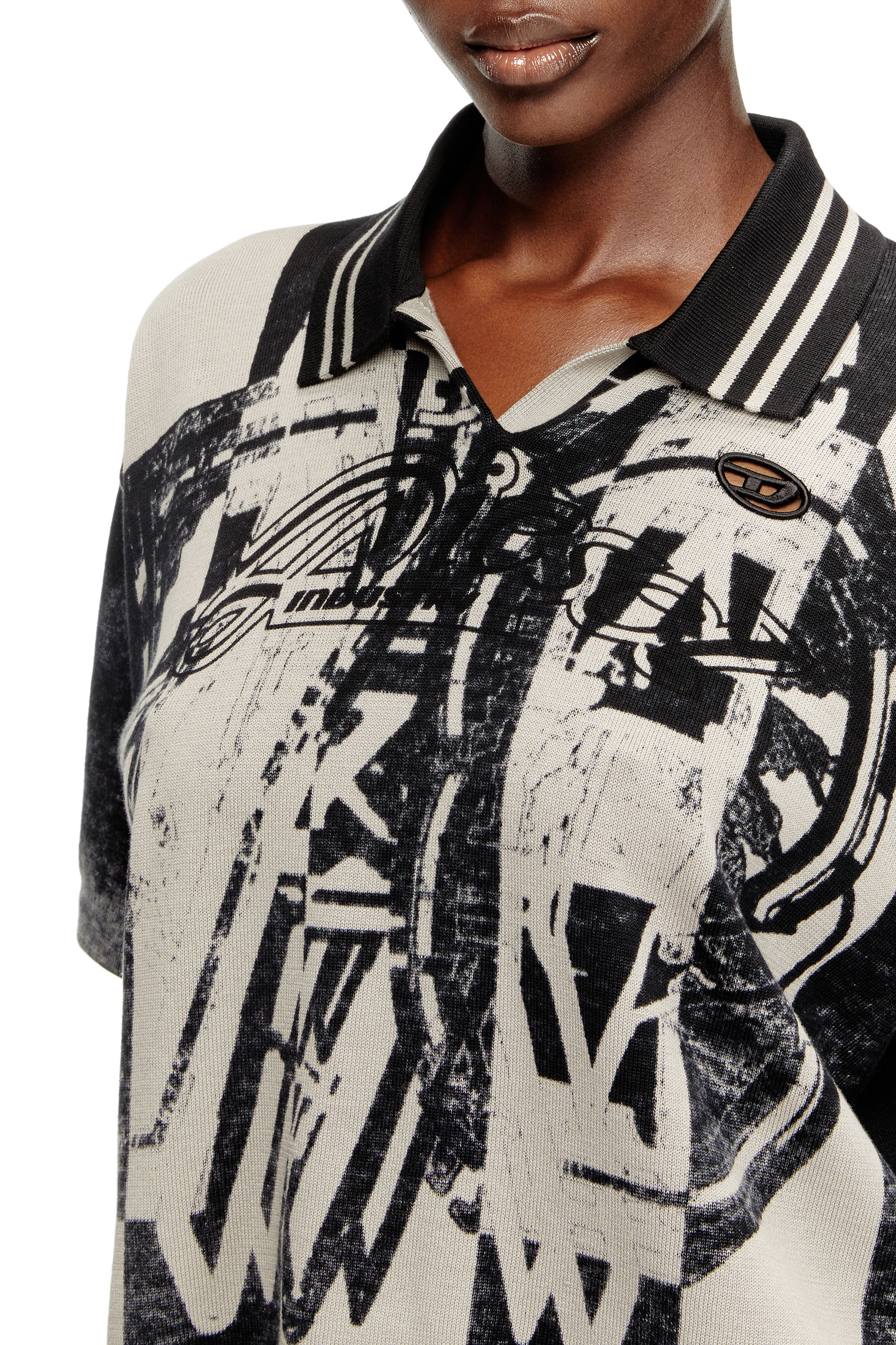 M-OLIBA-POLO, Black/White Diesel - M-OLIBA-POLO, Woman's Striped polo jumper with 78 logo in Black/White - 5