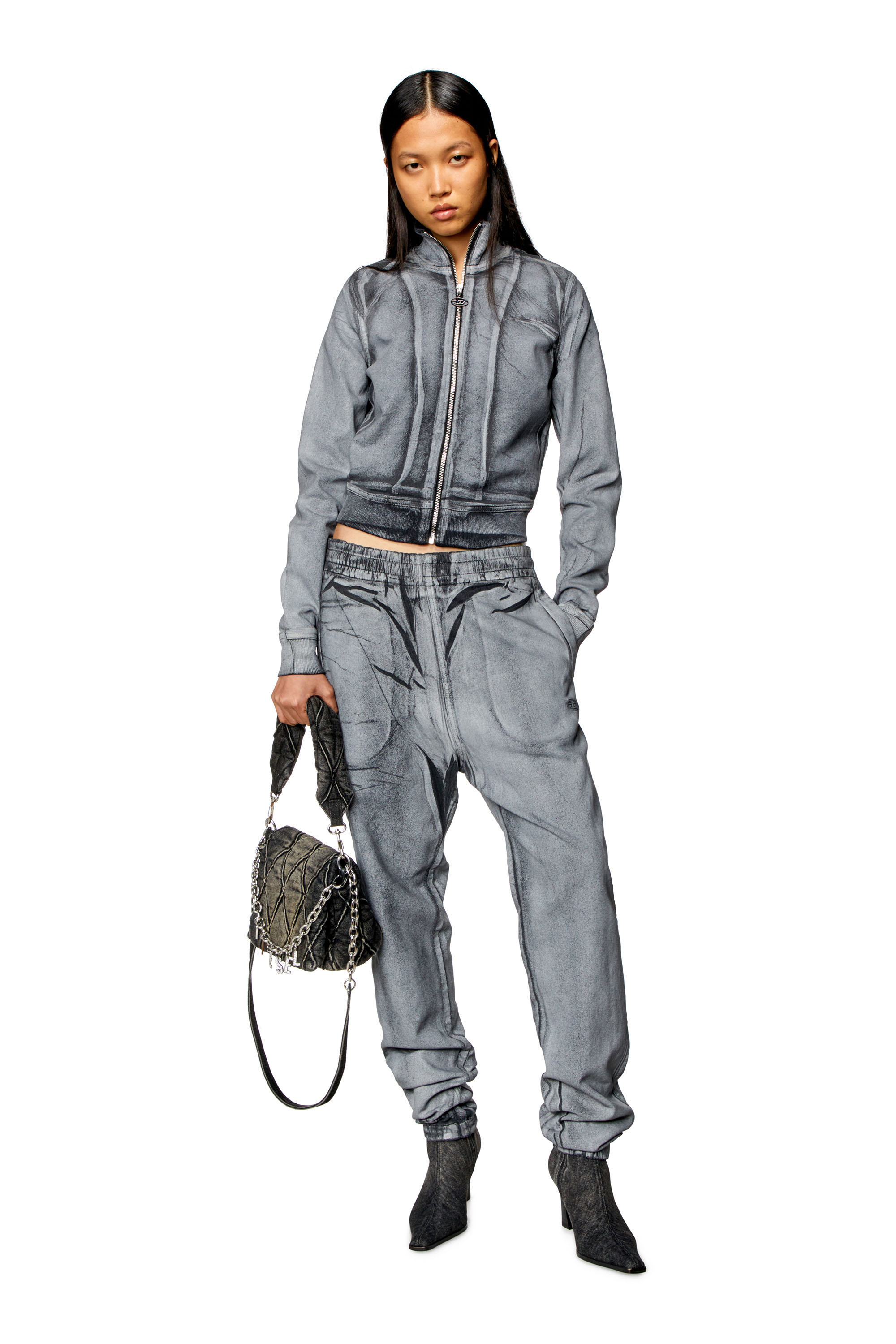 Diesel - D-EMY-S TRACK, Woman Zip sweatshirt in printed Track Denim in Grey - Image 2