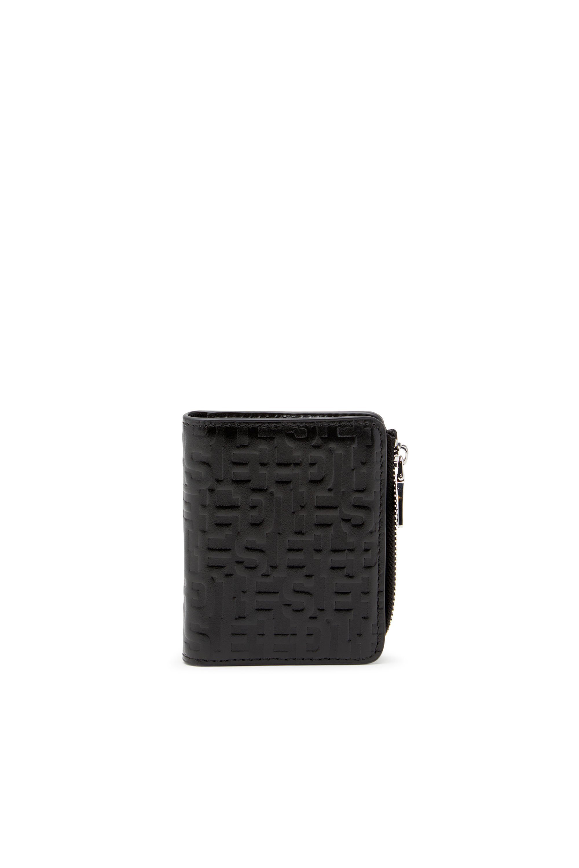 Diesel - PC MONOGRAM CARD HOLDER ZIP L, Man's Embossed leather card holder in Black - 1